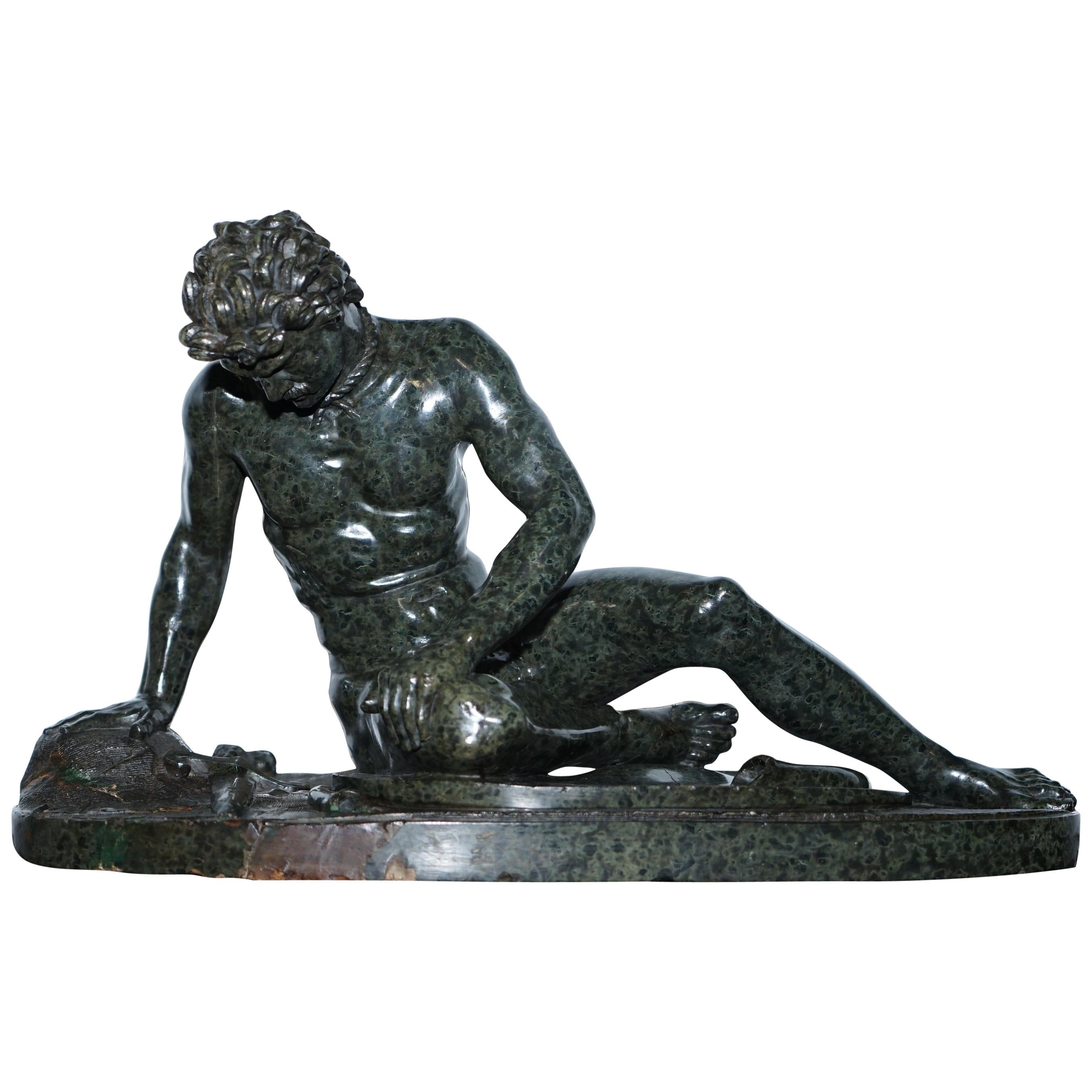 Rare Grand Tour Large Sized 19th Century Green Marble Statue of the Dying Gaul