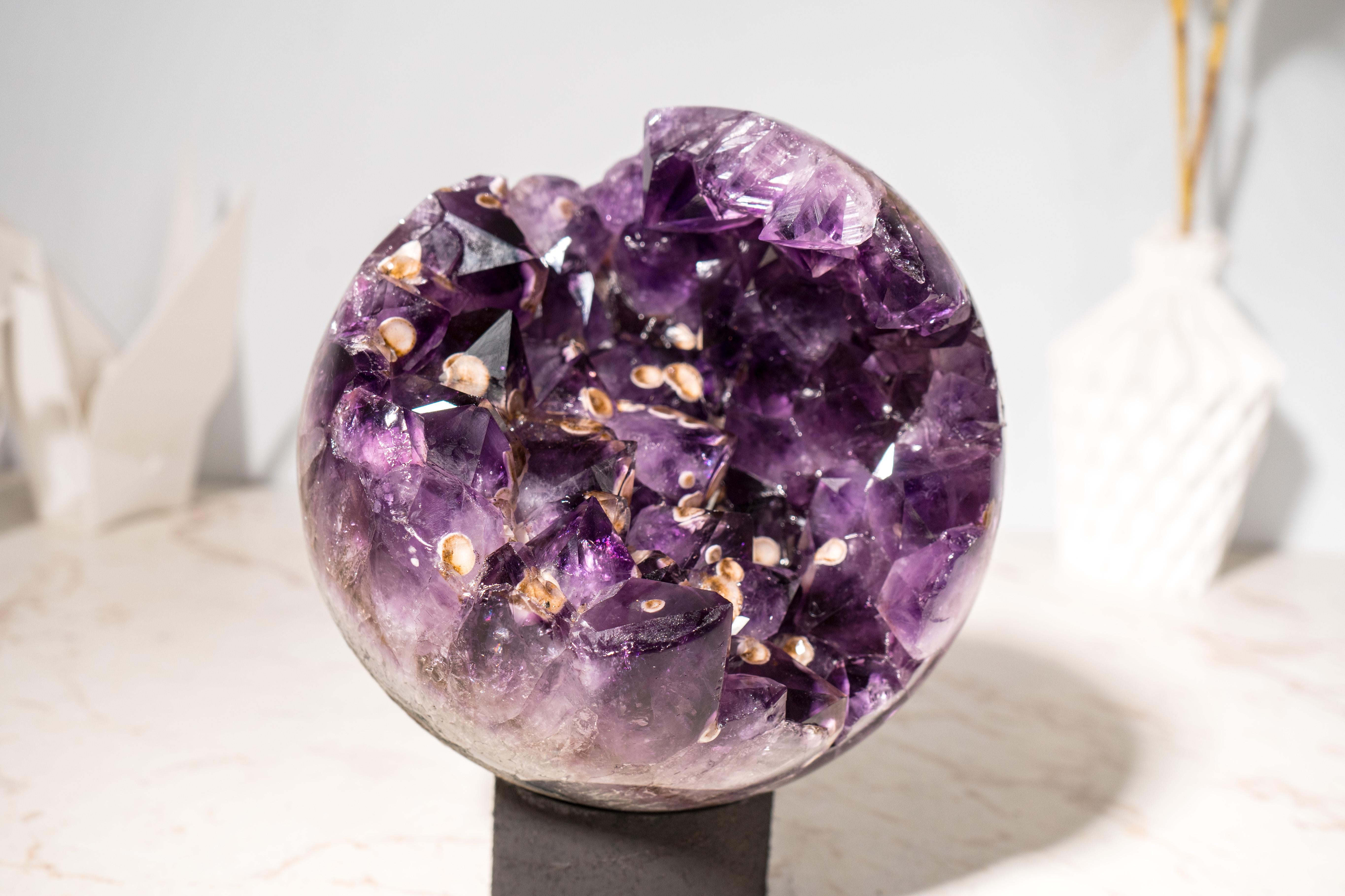 Large Grape Jelly Amethyst Sphere with Cristobalite Inclusions For Sale 4