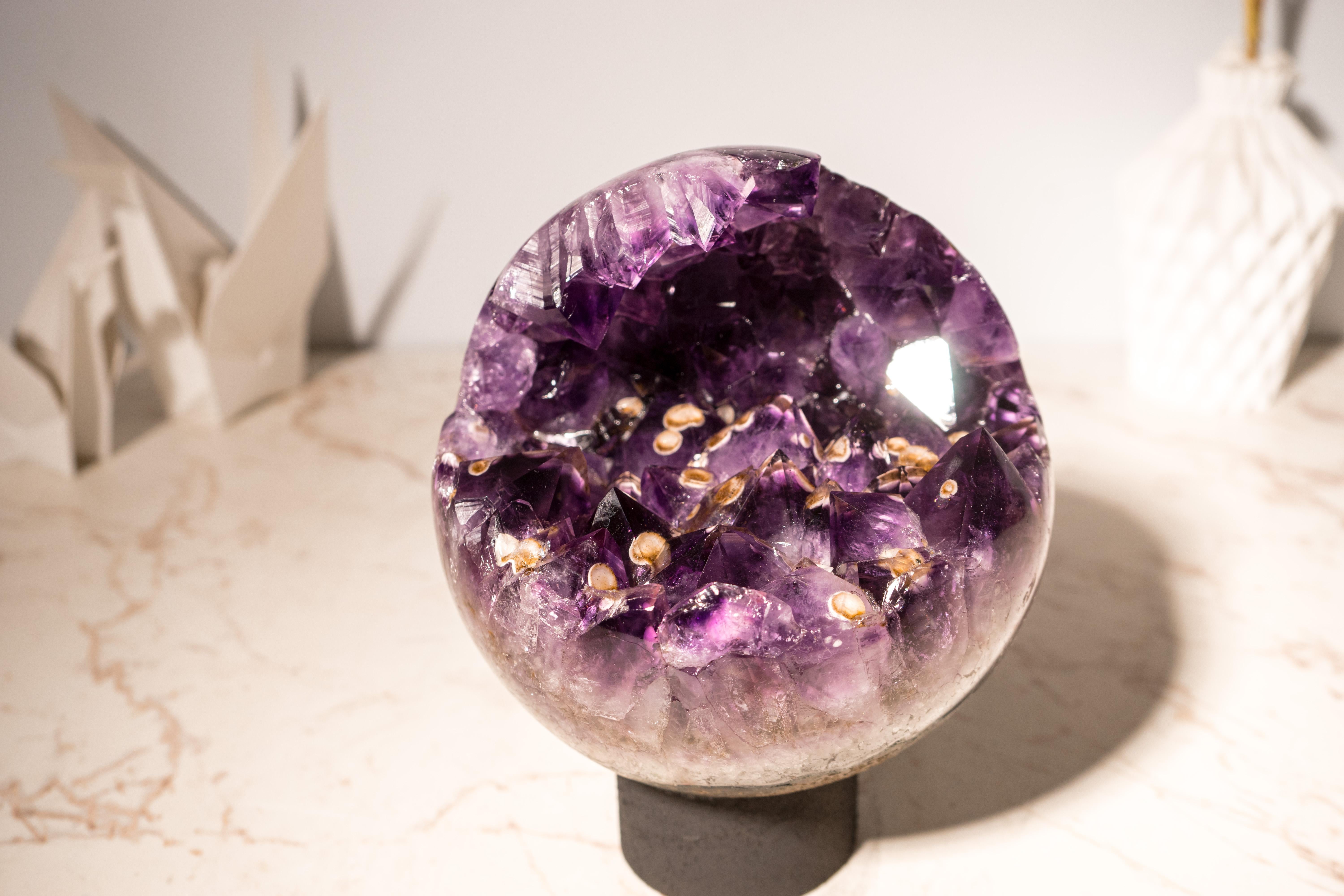 Large Grape Jelly Amethyst Sphere with Cristobalite Inclusions For Sale 5