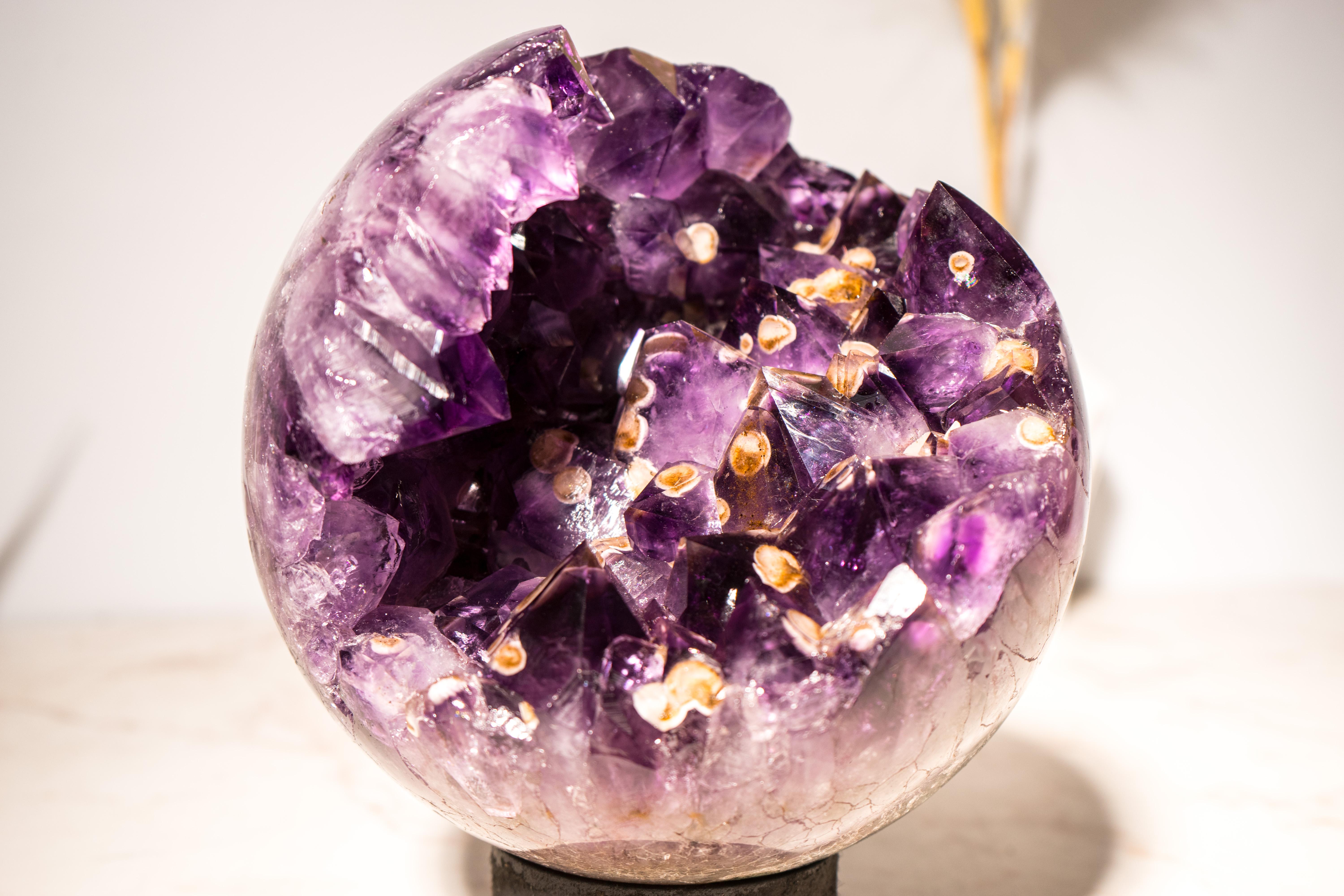 Large Grape Jelly Amethyst Sphere with Cristobalite Inclusions For Sale 8