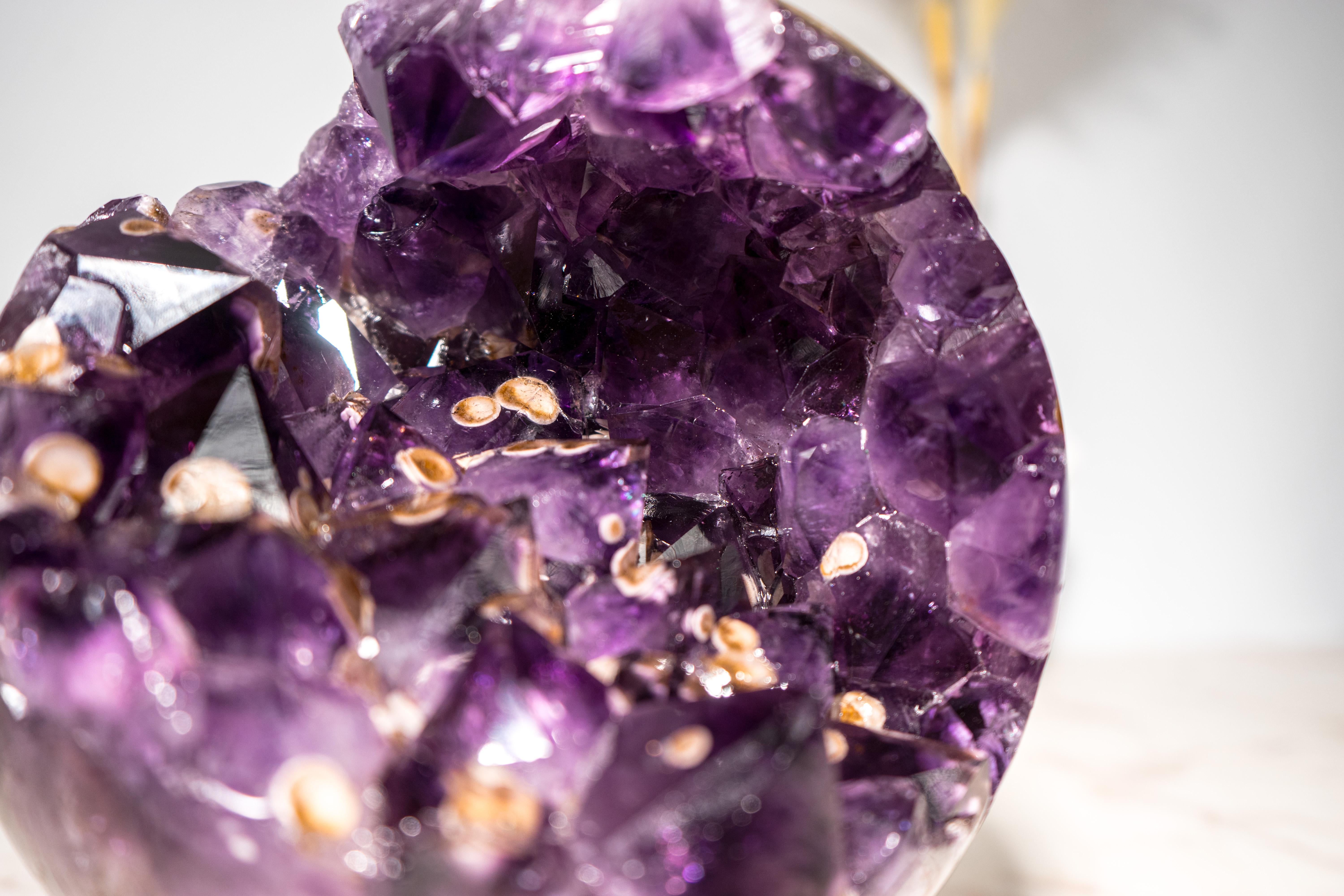Contemporary Large Grape Jelly Amethyst Sphere with Cristobalite Inclusions For Sale
