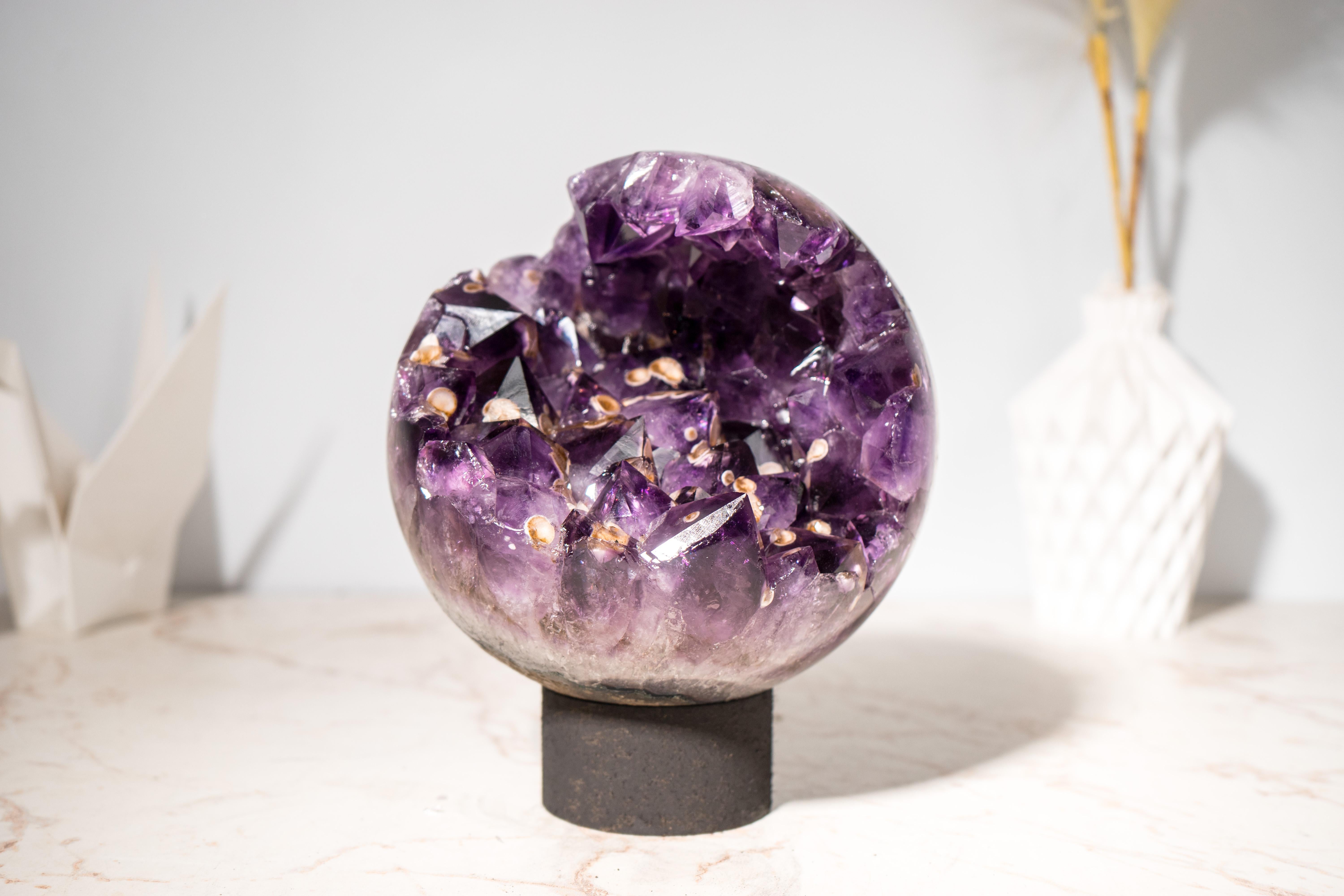 Crystal Large Grape Jelly Amethyst Sphere with Cristobalite Inclusions For Sale
