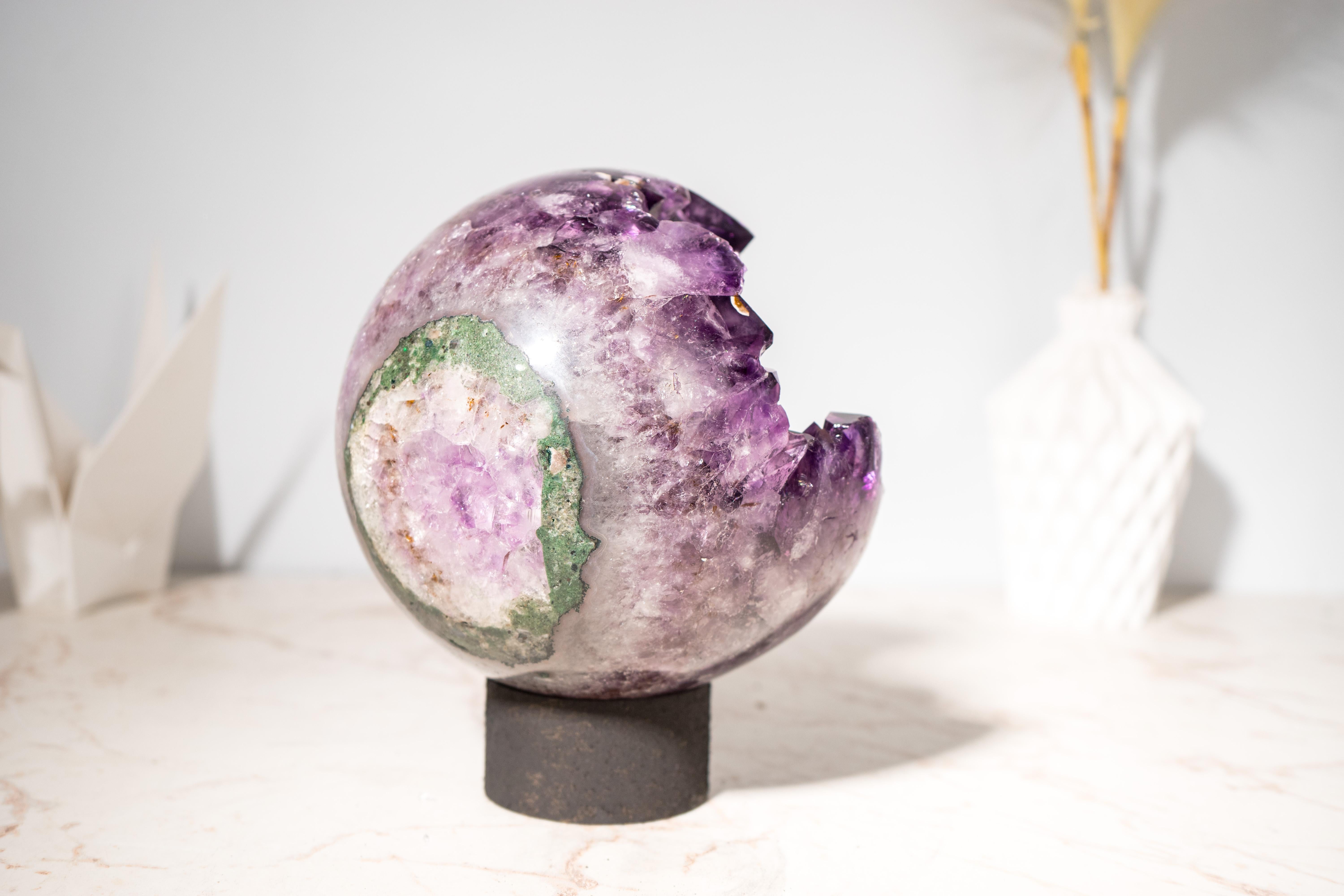 Large Grape Jelly Amethyst Sphere with Cristobalite Inclusions For Sale 2