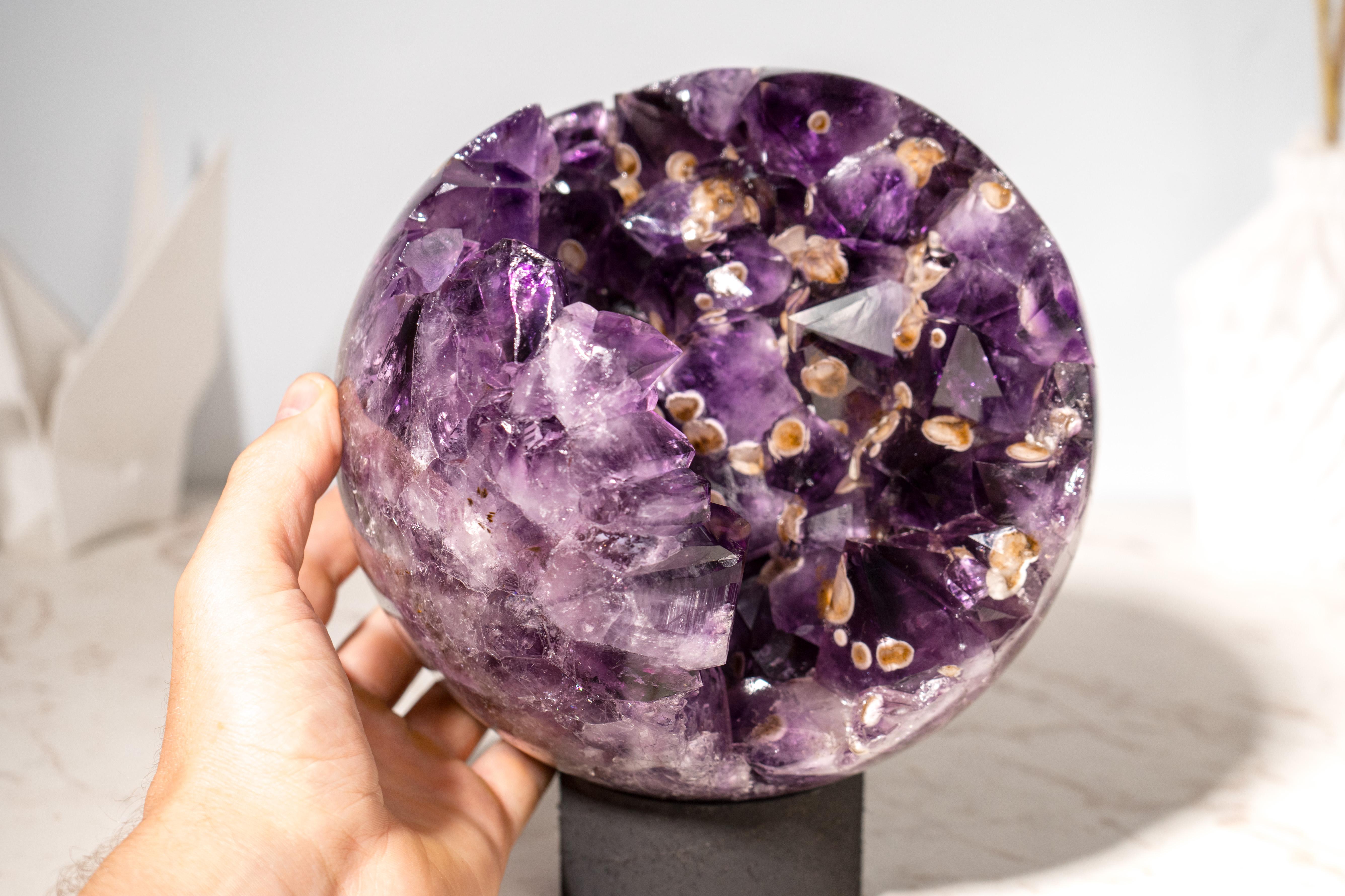 Large Grape Jelly Amethyst Sphere with Cristobalite Inclusions For Sale 3
