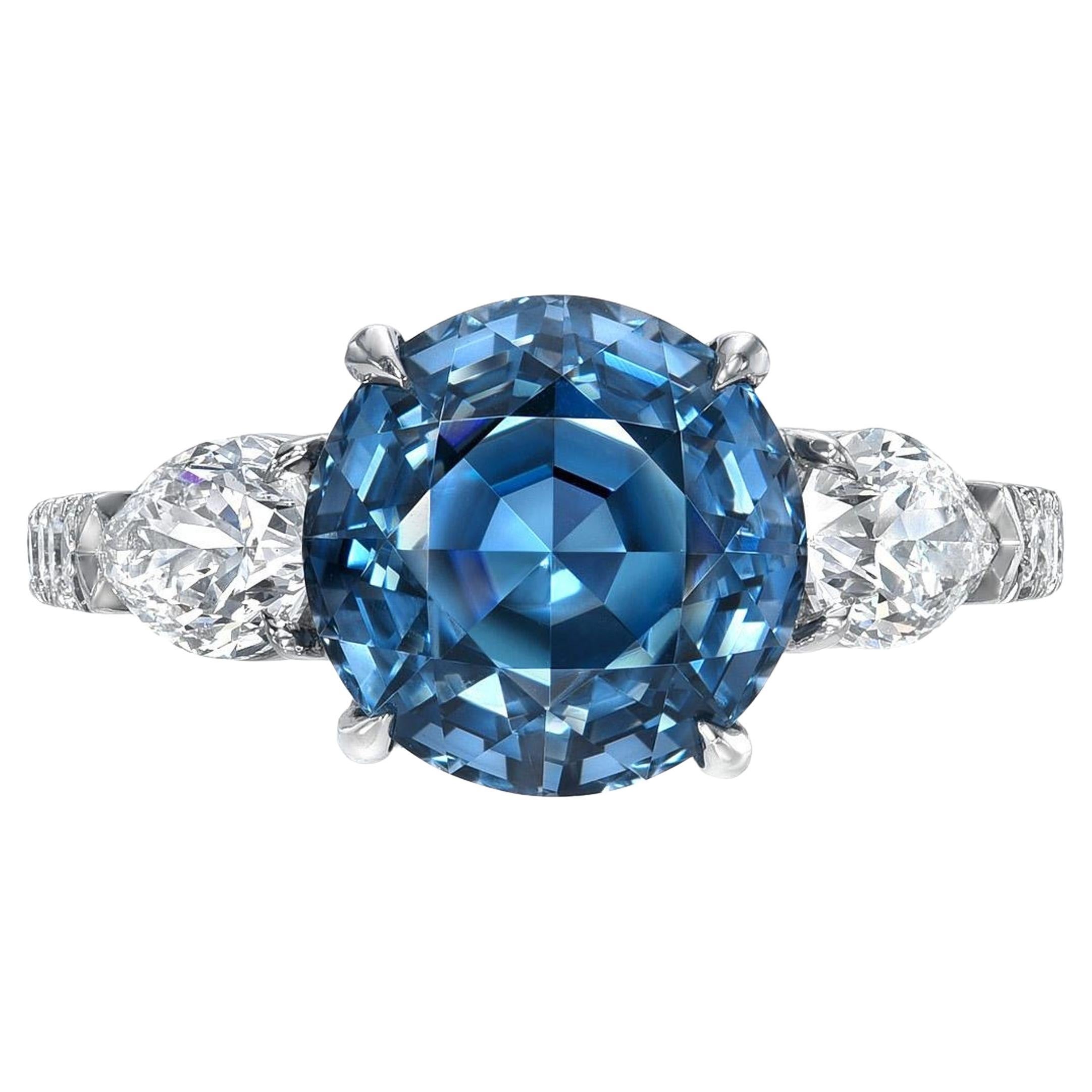 Raro anello con spinello blu grigio da 4,15 carati - Merkaba Gioielli Beverly Hills