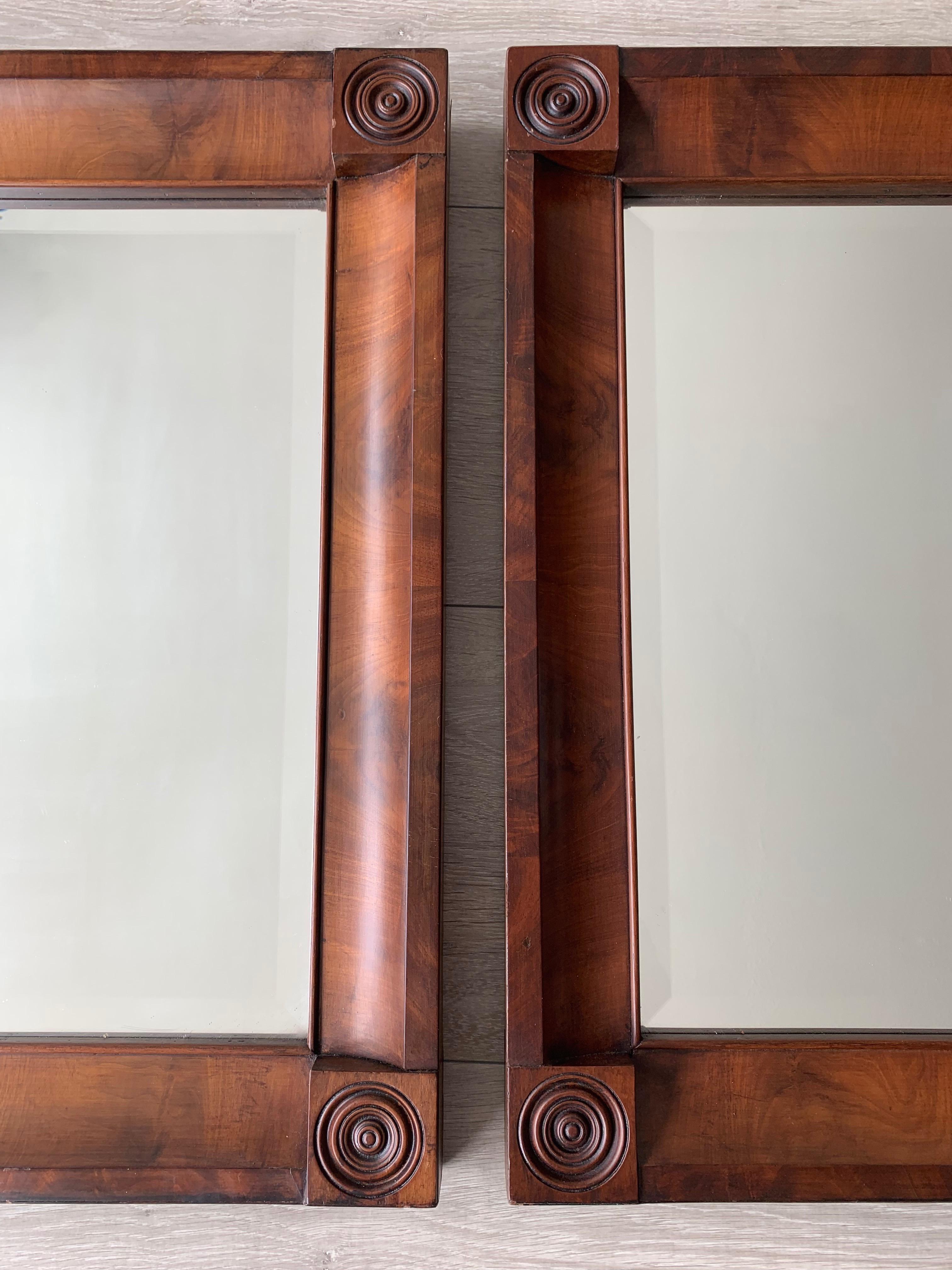 Rare and Great Condition Pair of Early 1800s Empire Style Nutwood Wall Mirrors 4