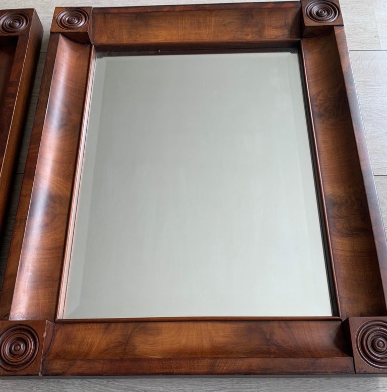 Rare and Great Condition Pair of Early 1800s Empire Style Nutwood Wall Mirrors For Sale 7