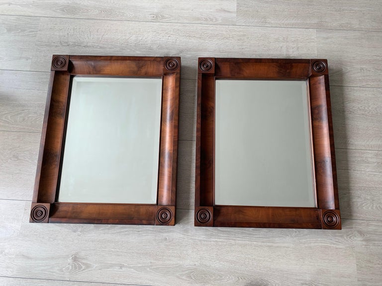 Rare and Great Condition Pair of Early 1800s Empire Style Nutwood Wall Mirrors For Sale 8