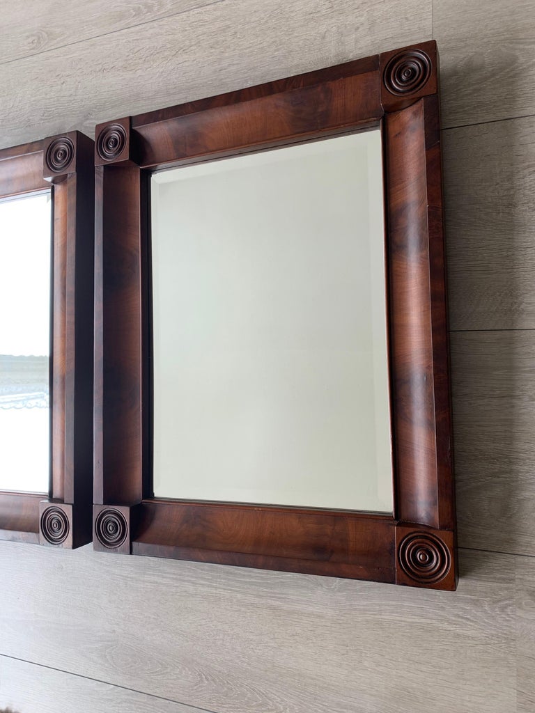 Rare and Great Condition Pair of Early 1800s Empire Style Nutwood Wall Mirrors For Sale 9