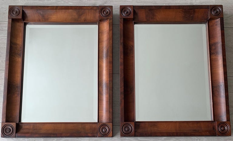 Beautiful antique beveled mirrors with identical handcrafted frames.

Finding a matching pair of antique wall mirrors only happens a few times in your life and to have found them in this amazing condition makes this pair extra special. This