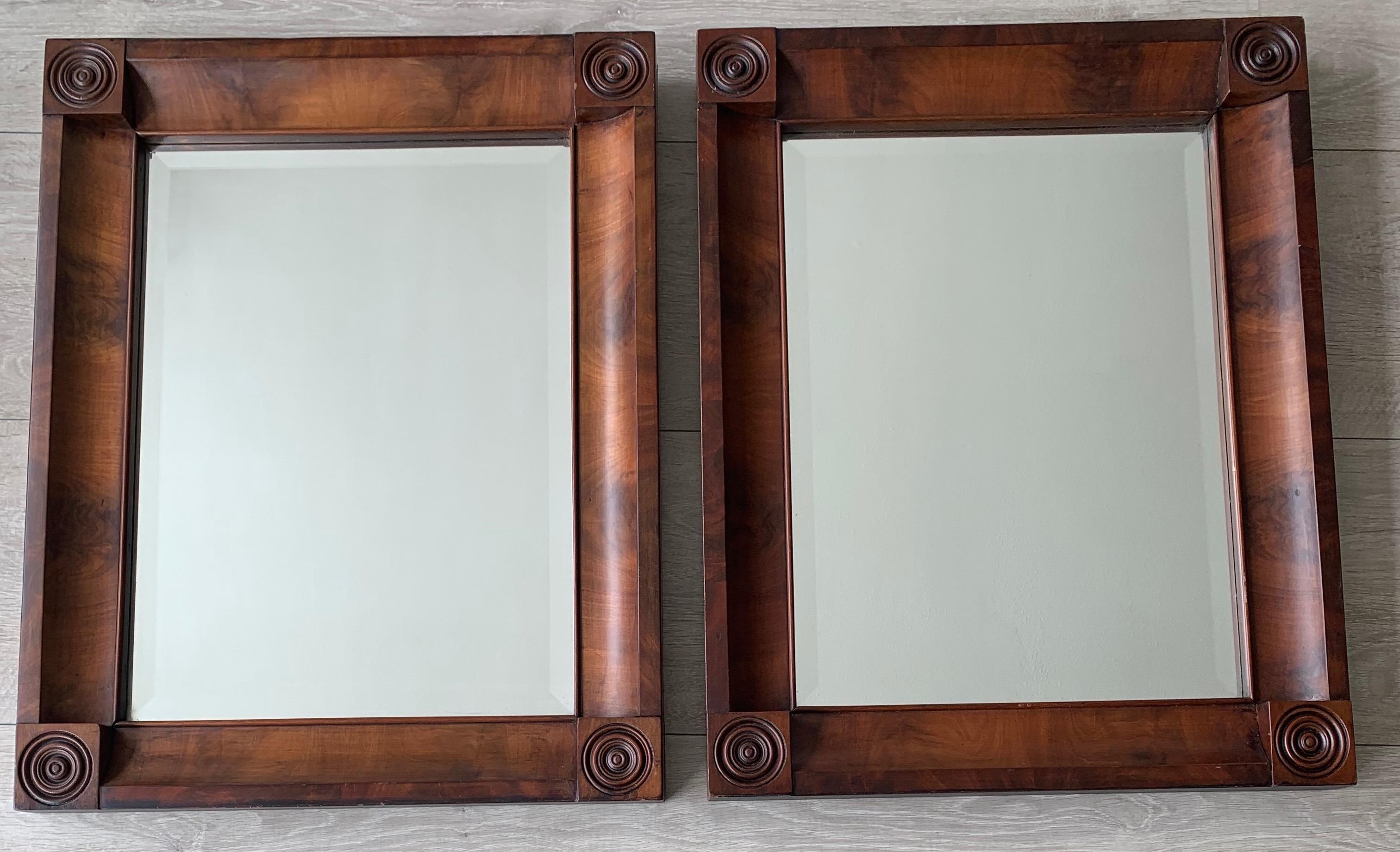 Rare and Great Condition Pair of Early 1800s Empire Style Nutwood Wall Mirrors 1