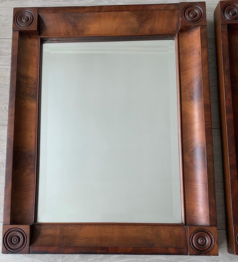 Rare and Great Condition Pair of Early 1800s Empire Style Nutwood Wall Mirrors For Sale 3
