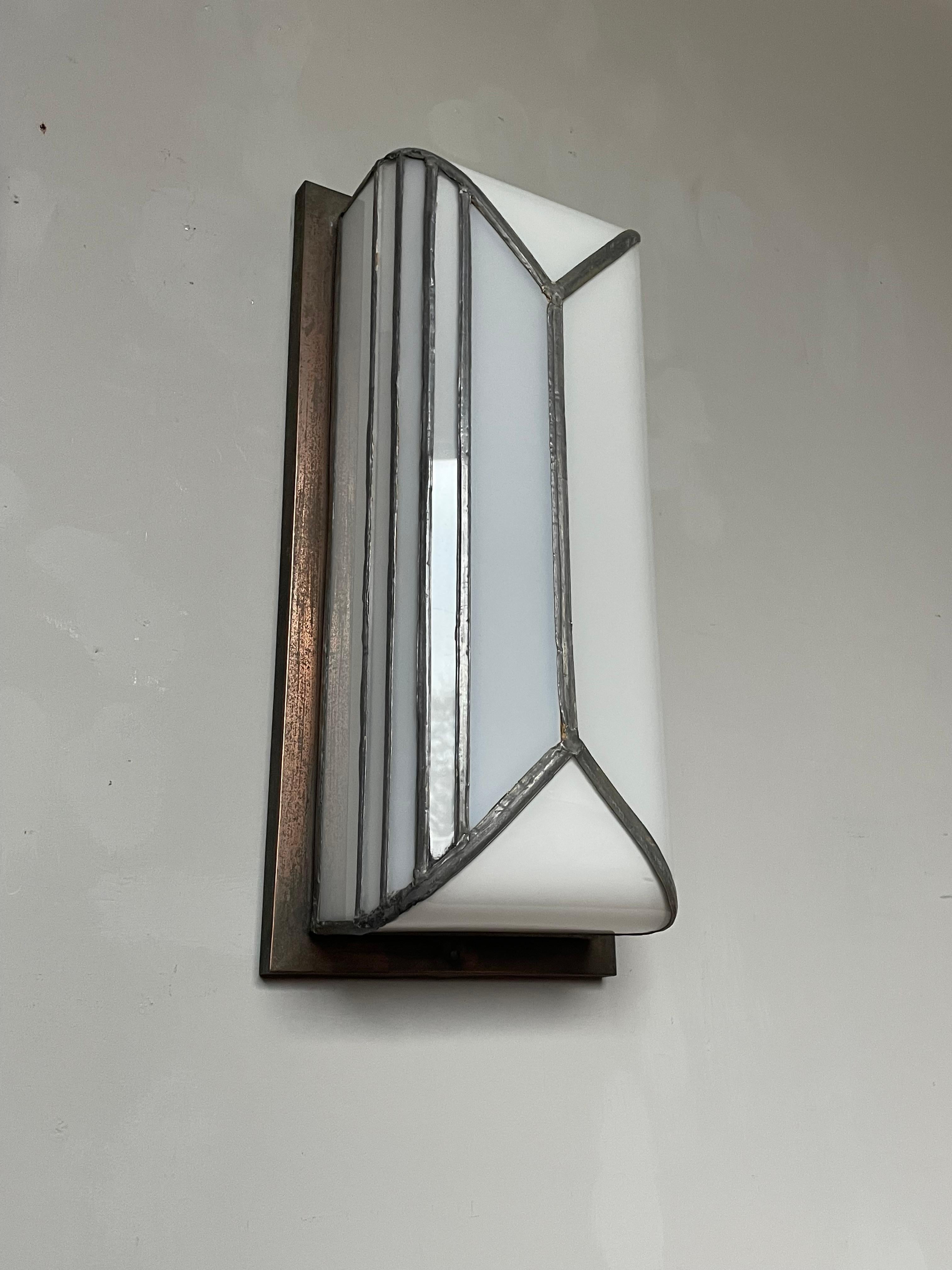 Rare & Great Pair of Art Deco Opaline Glass Flush Mounts or Wall Sconces 1920s 3