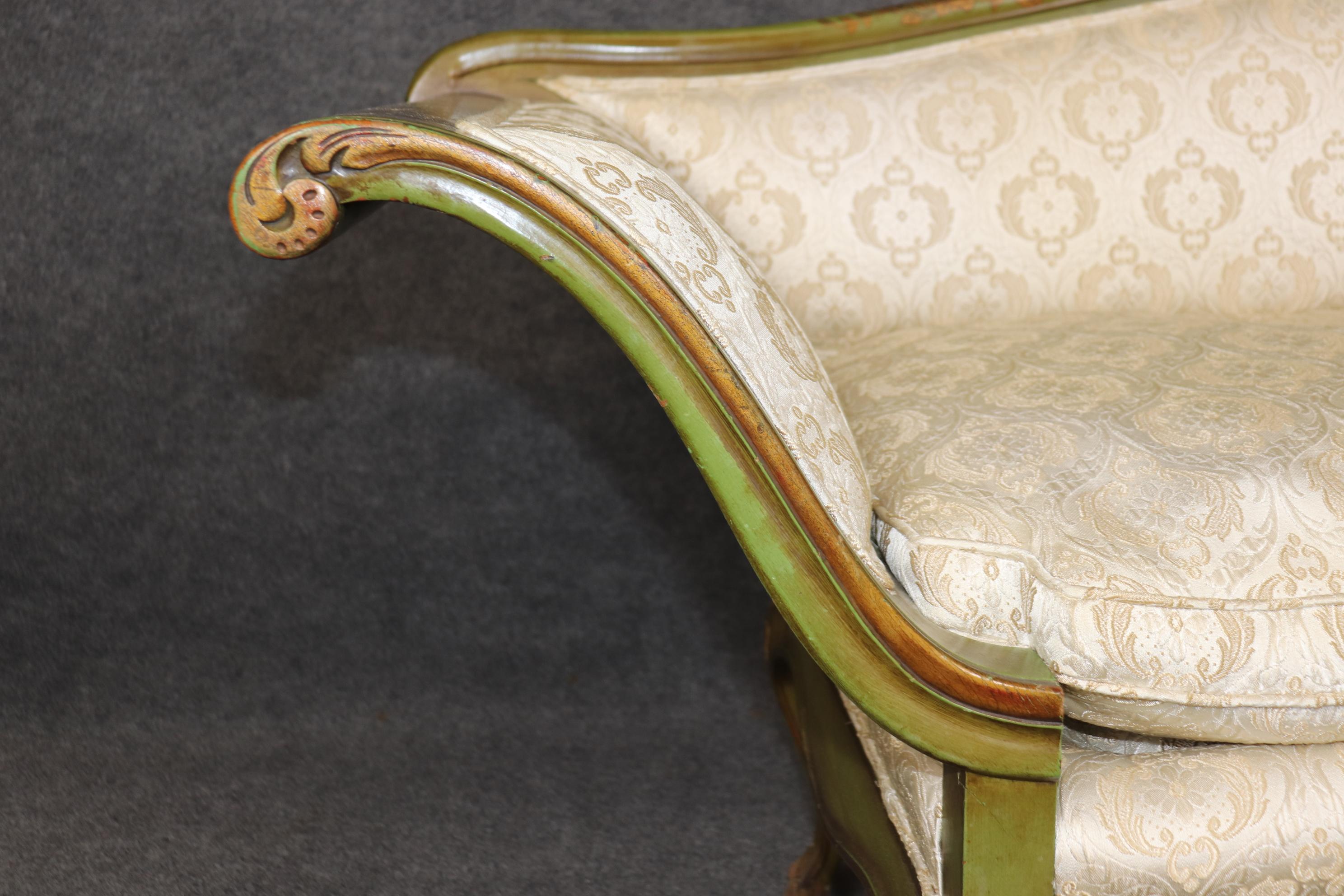 Rare Green and Gold Chinoiserie Gondola Form Italian-Made Settee Loveseat 5