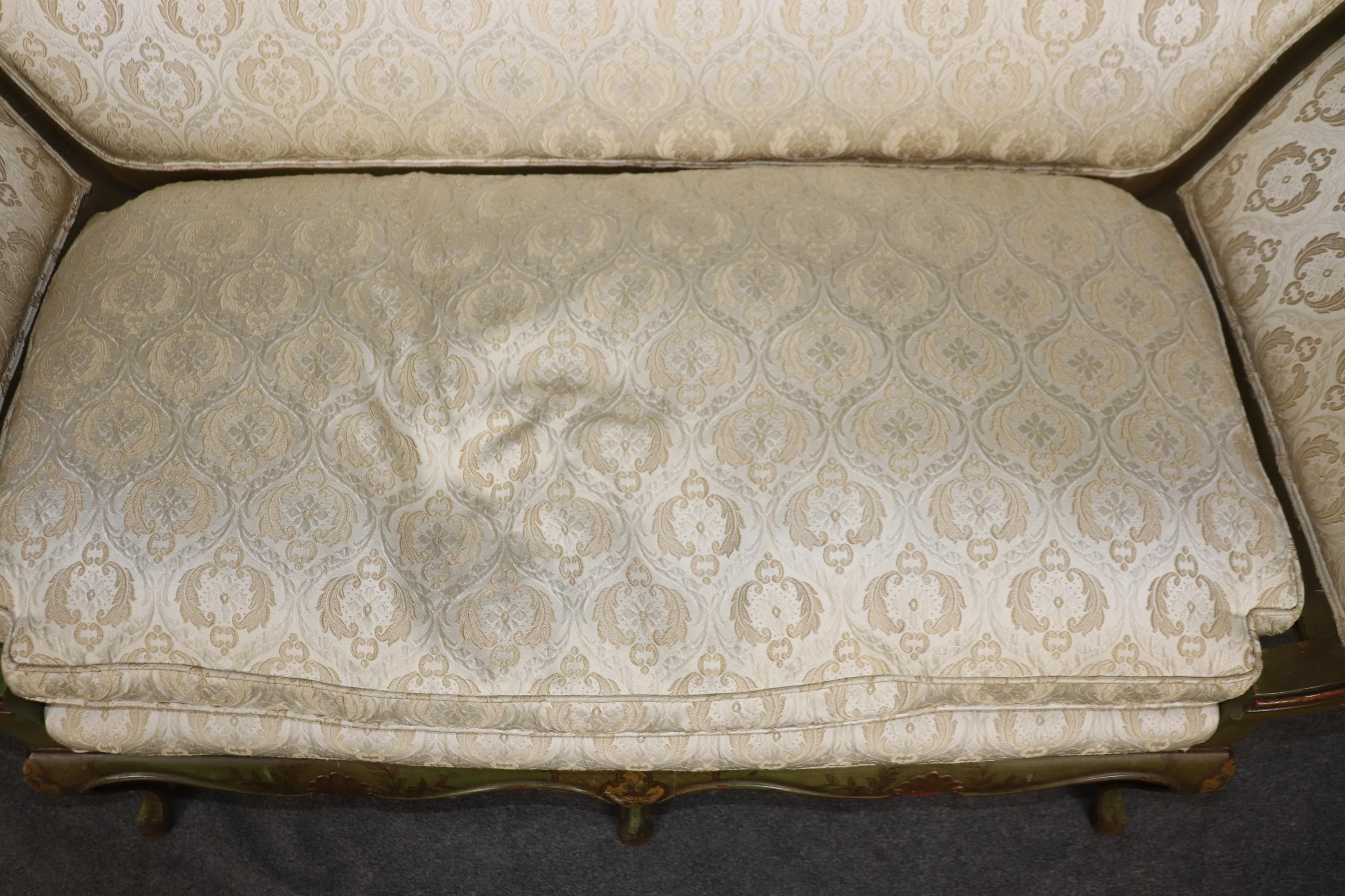 Rare Green and Gold Chinoiserie Gondola Form Italian-Made Settee Loveseat 6