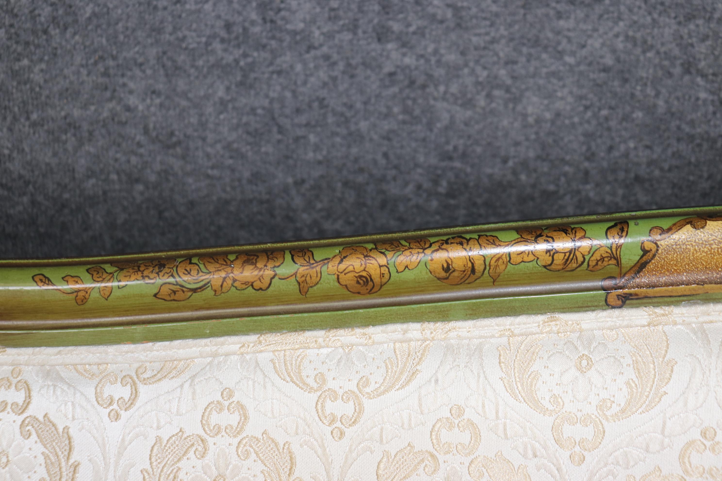 Rococo Revival Rare Green and Gold Chinoiserie Gondola Form Italian-Made Settee Loveseat