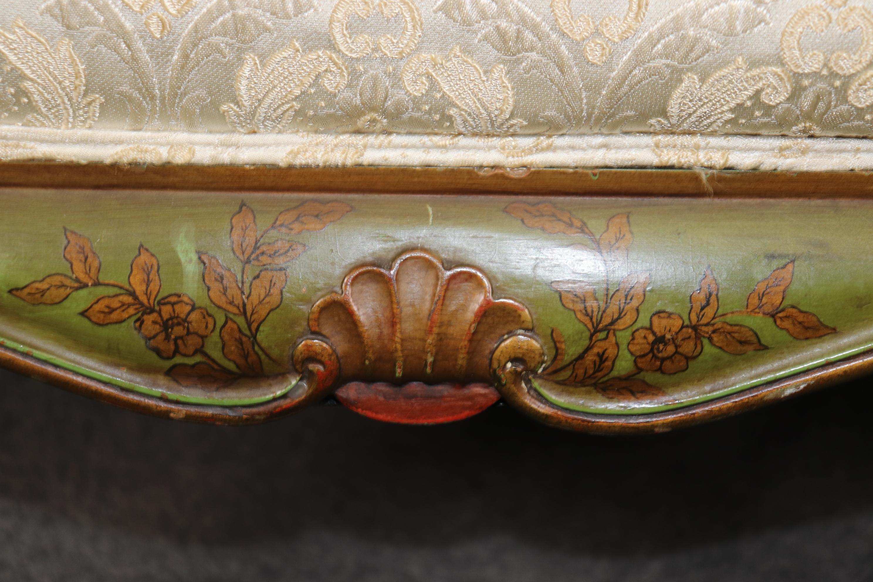 Walnut Rare Green and Gold Chinoiserie Gondola Form Italian-Made Settee Loveseat