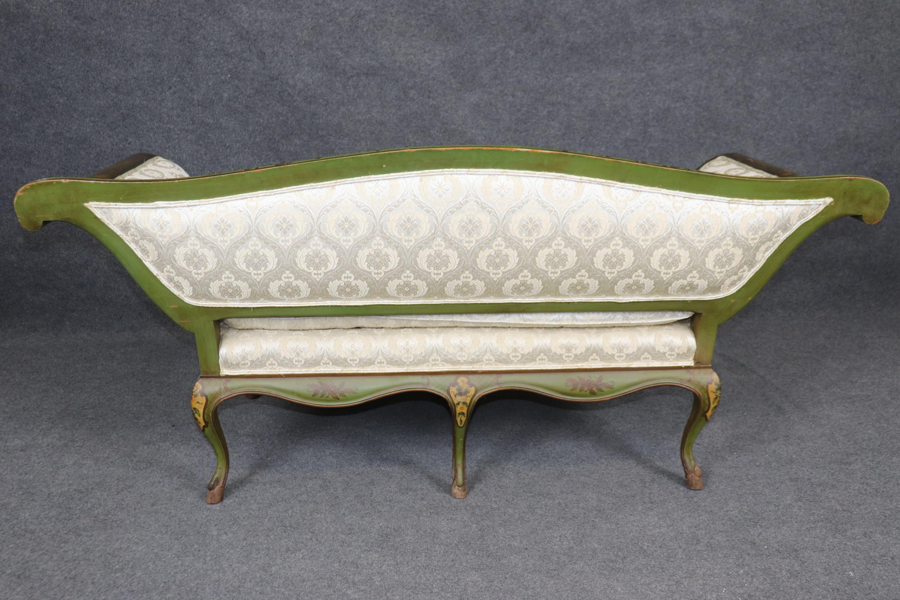 Rare Green and Gold Chinoiserie Gondola Form Italian-Made Settee Loveseat 2