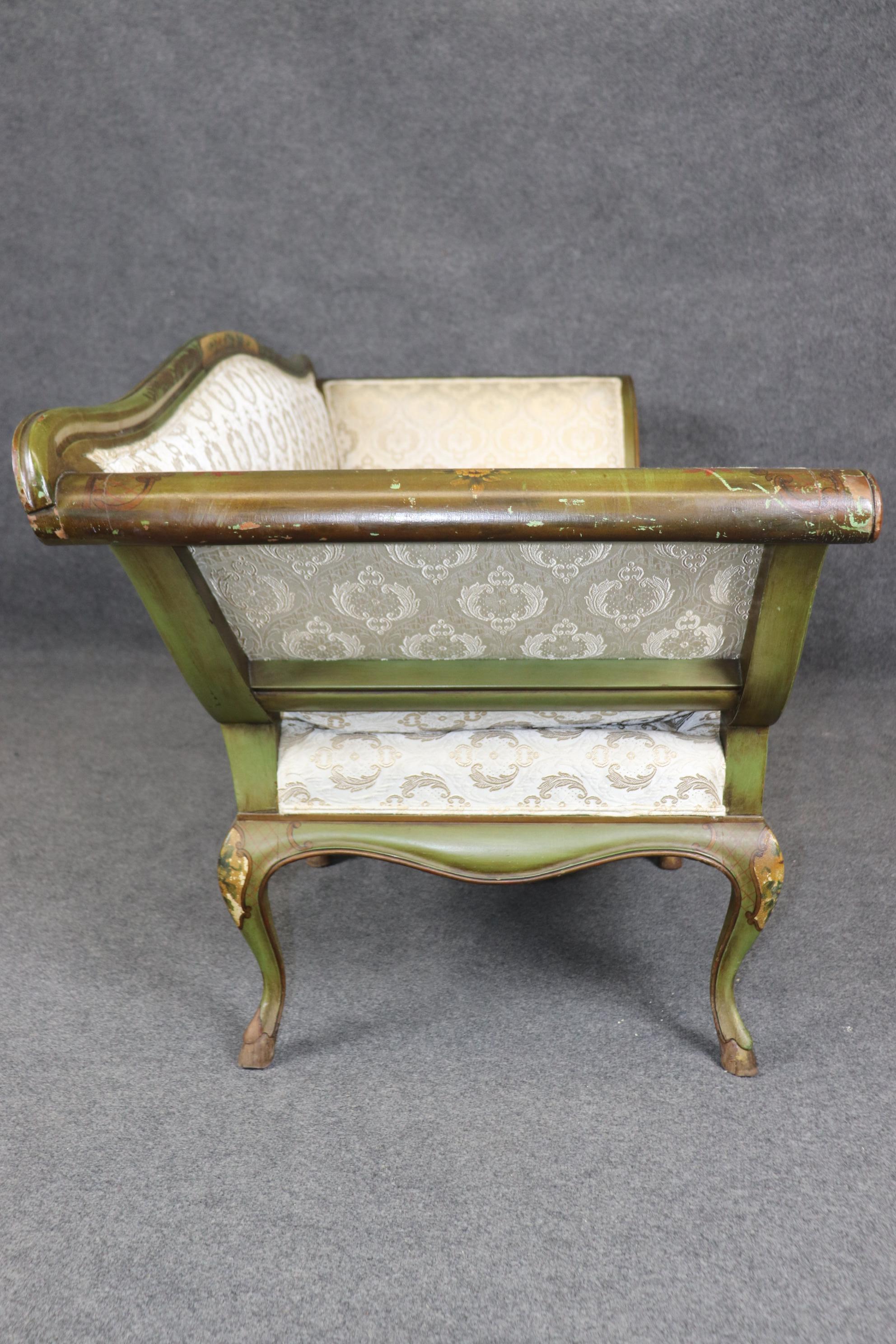 Rare Green and Gold Chinoiserie Gondola Form Italian-Made Settee Loveseat 3