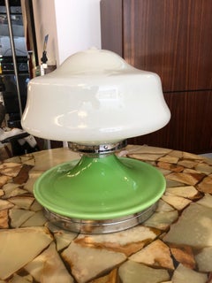 Rare Green and White Opaline Glass Table Lamp, 1970s
