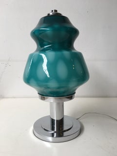 Rare Green and White Opaline Glass Table Lamp, 1970s