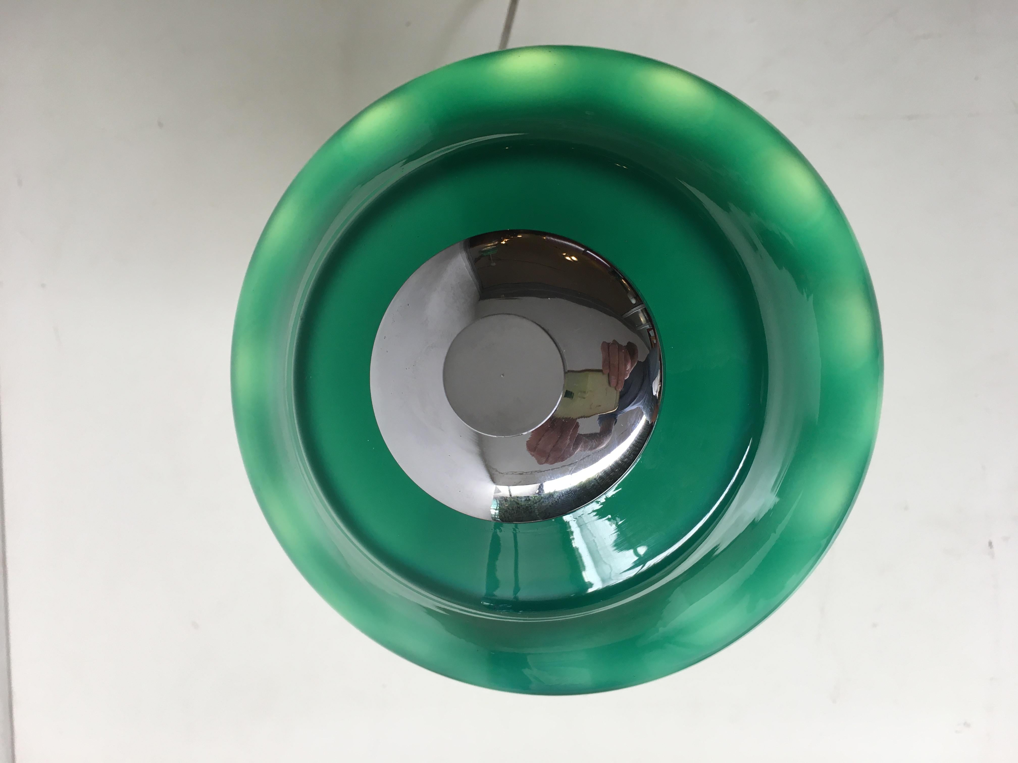 Mid-Century Modern Rare Green and White Opaline Glass Table Lamp, 1970s For Sale