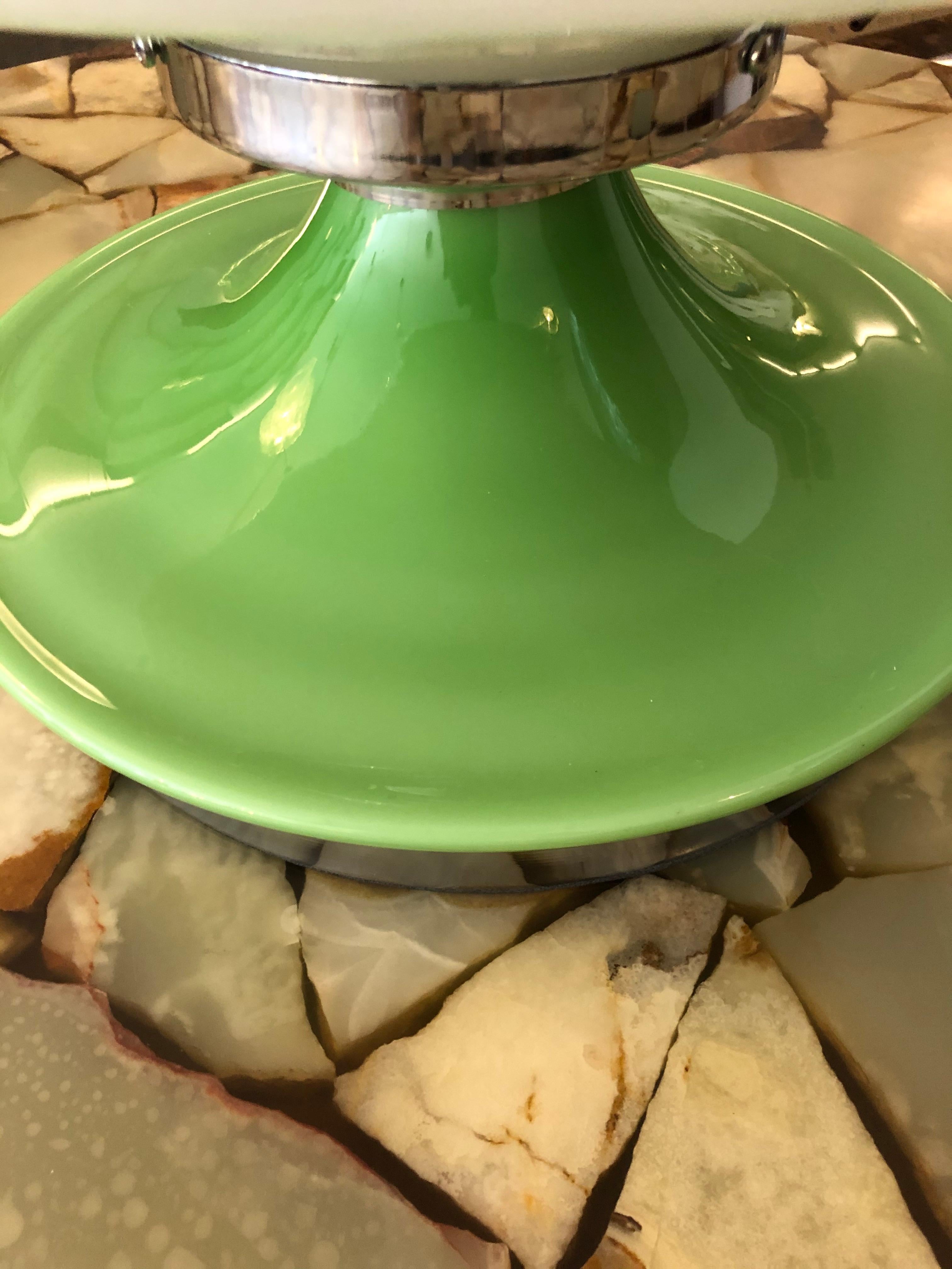 Italian Rare Green and White Opaline Glass Table Lamp, 1970s For Sale