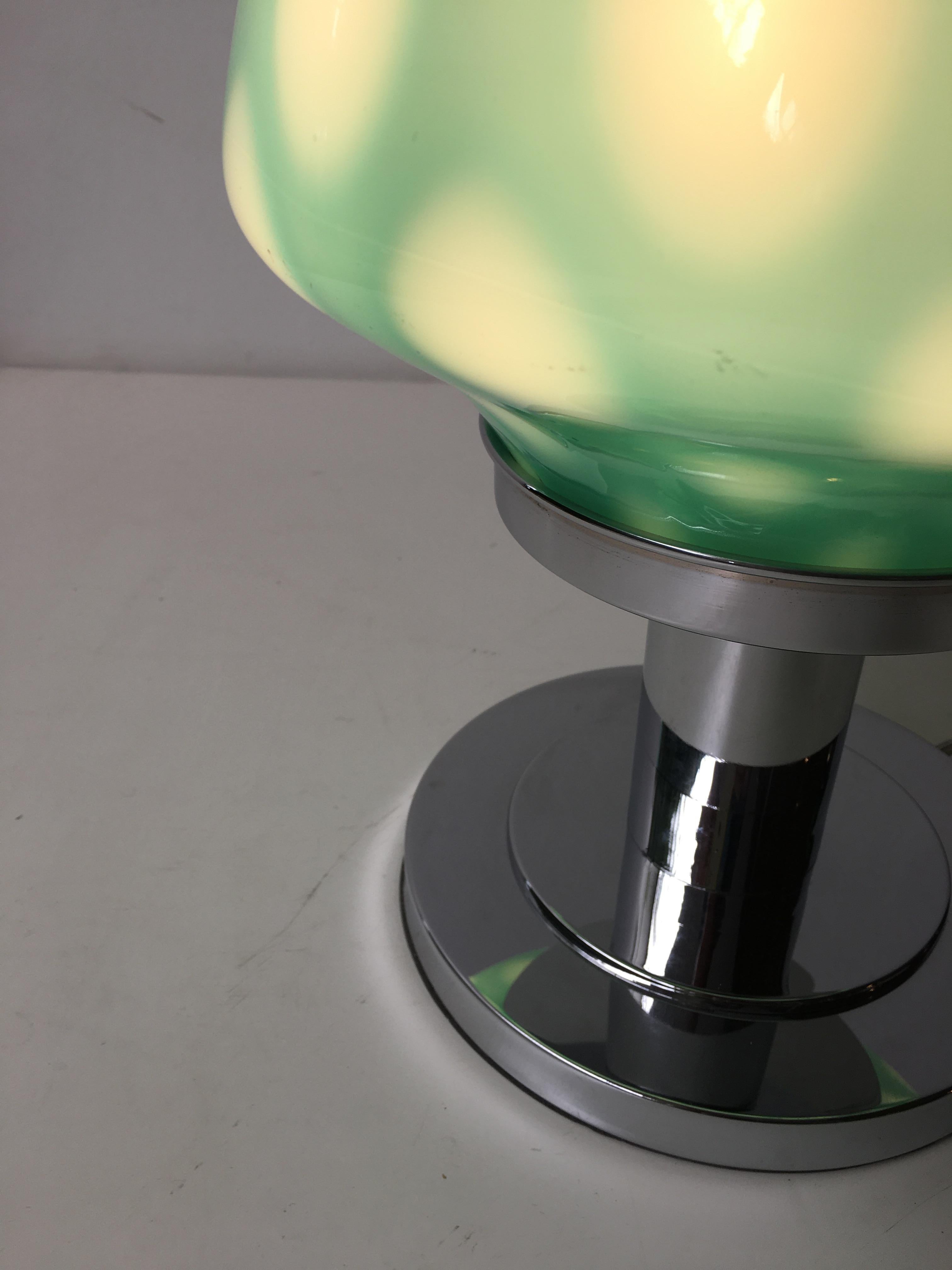 Italian Rare Green and White Opaline Glass Table Lamp, 1970s For Sale