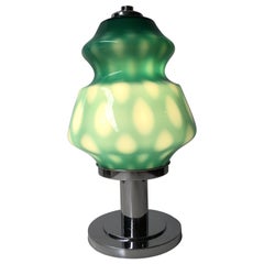 Rare Green and White Opaline Glass Table Lamp, 1970s