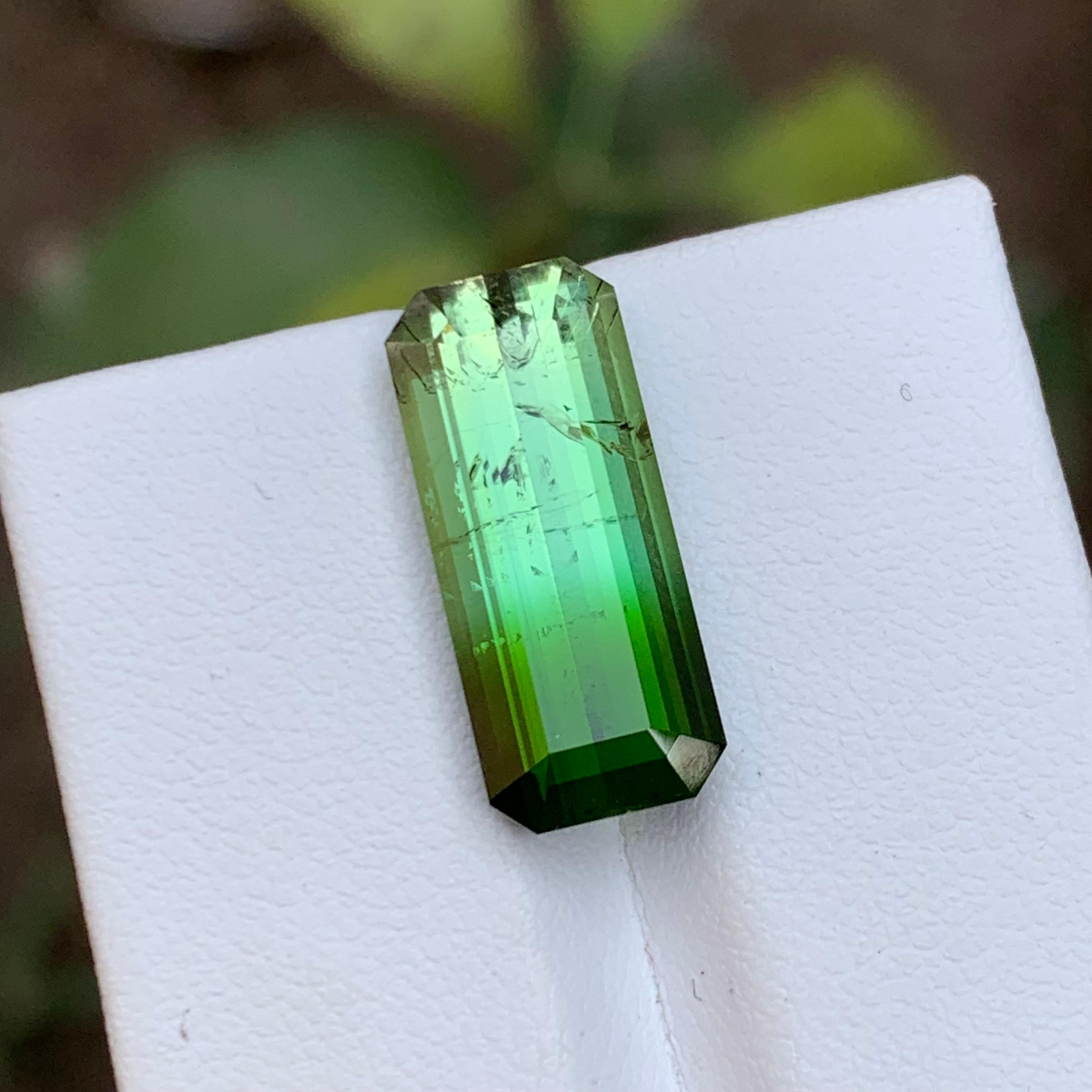 Rare Green Bicolor Natural Tourmaline Gemstone, 9.85 Carat Elongated Emerald Cut For Sale 6