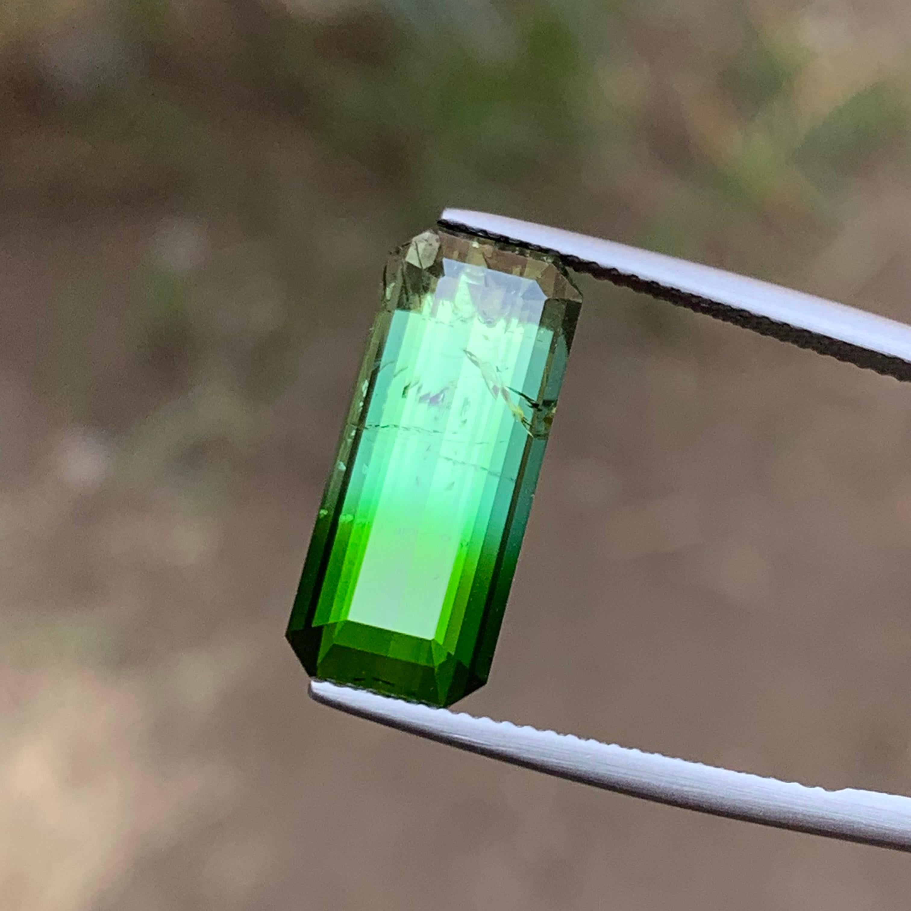 Rare Green Bicolor Natural Tourmaline Gemstone, 9.85 Carat Elongated Emerald Cut For Sale 7