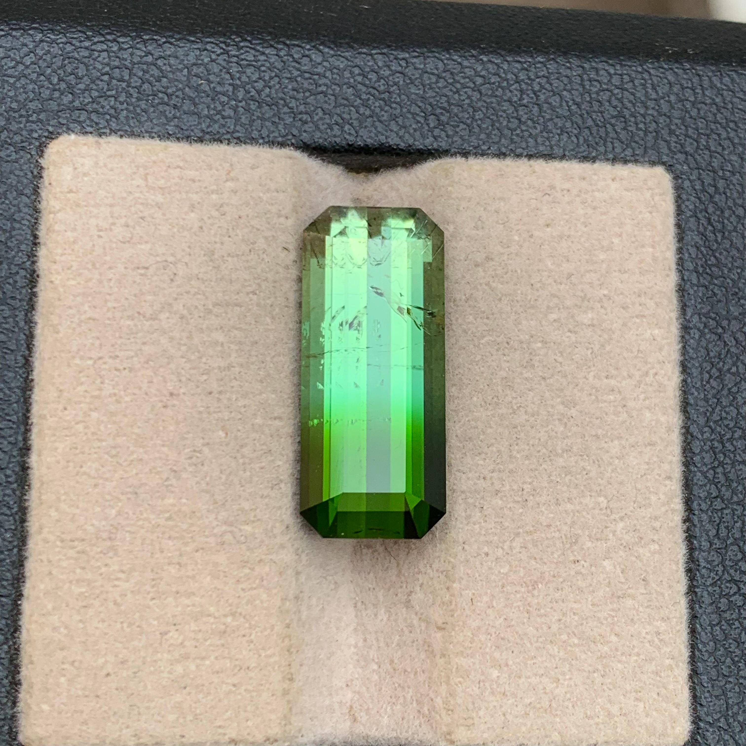 Rare Green Bicolor Natural Tourmaline Gemstone, 9.85 Carat Elongated Emerald Cut For Sale 9