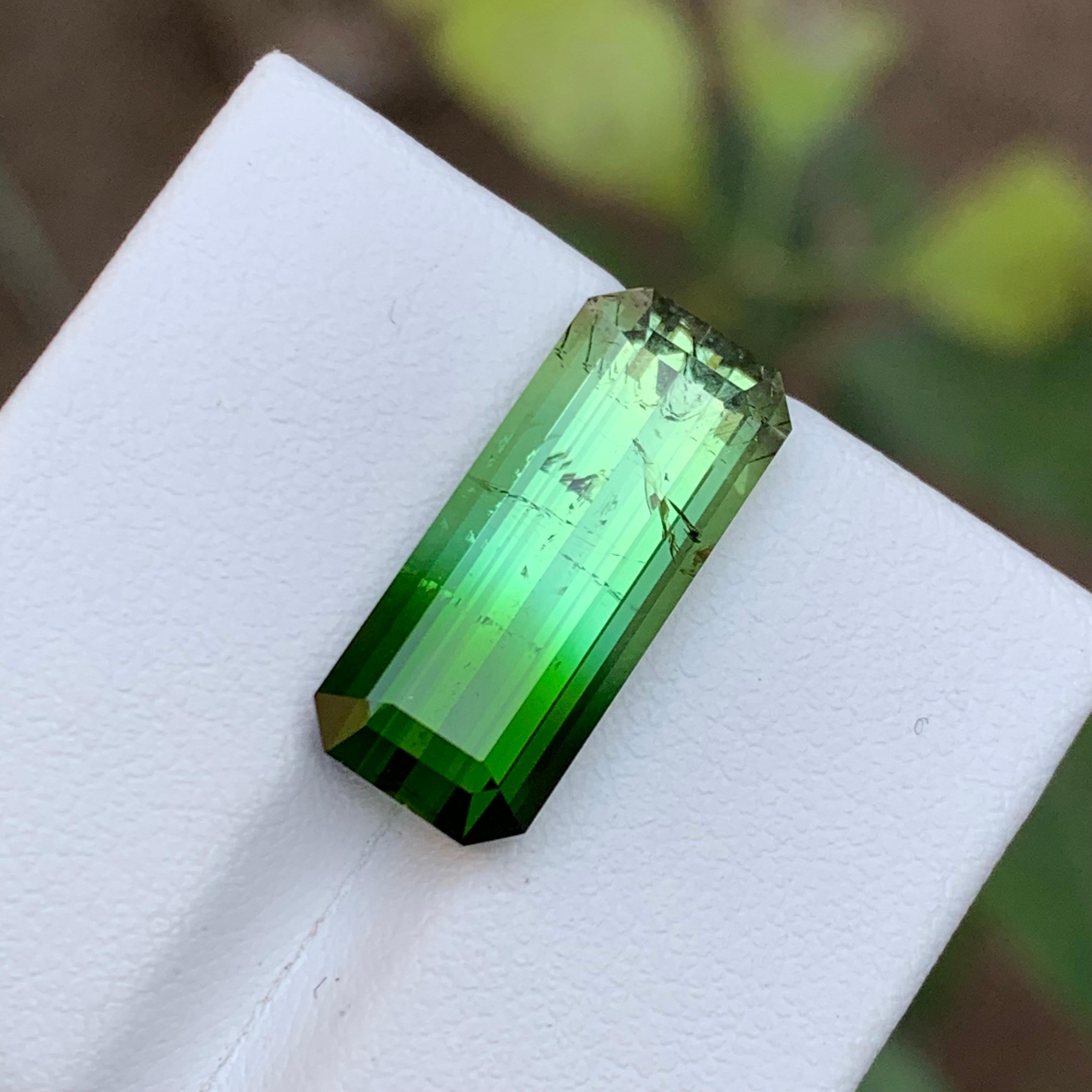 Rare Green Bicolor Natural Tourmaline Gemstone, 9.85 Carat Elongated Emerald Cut For Sale 11