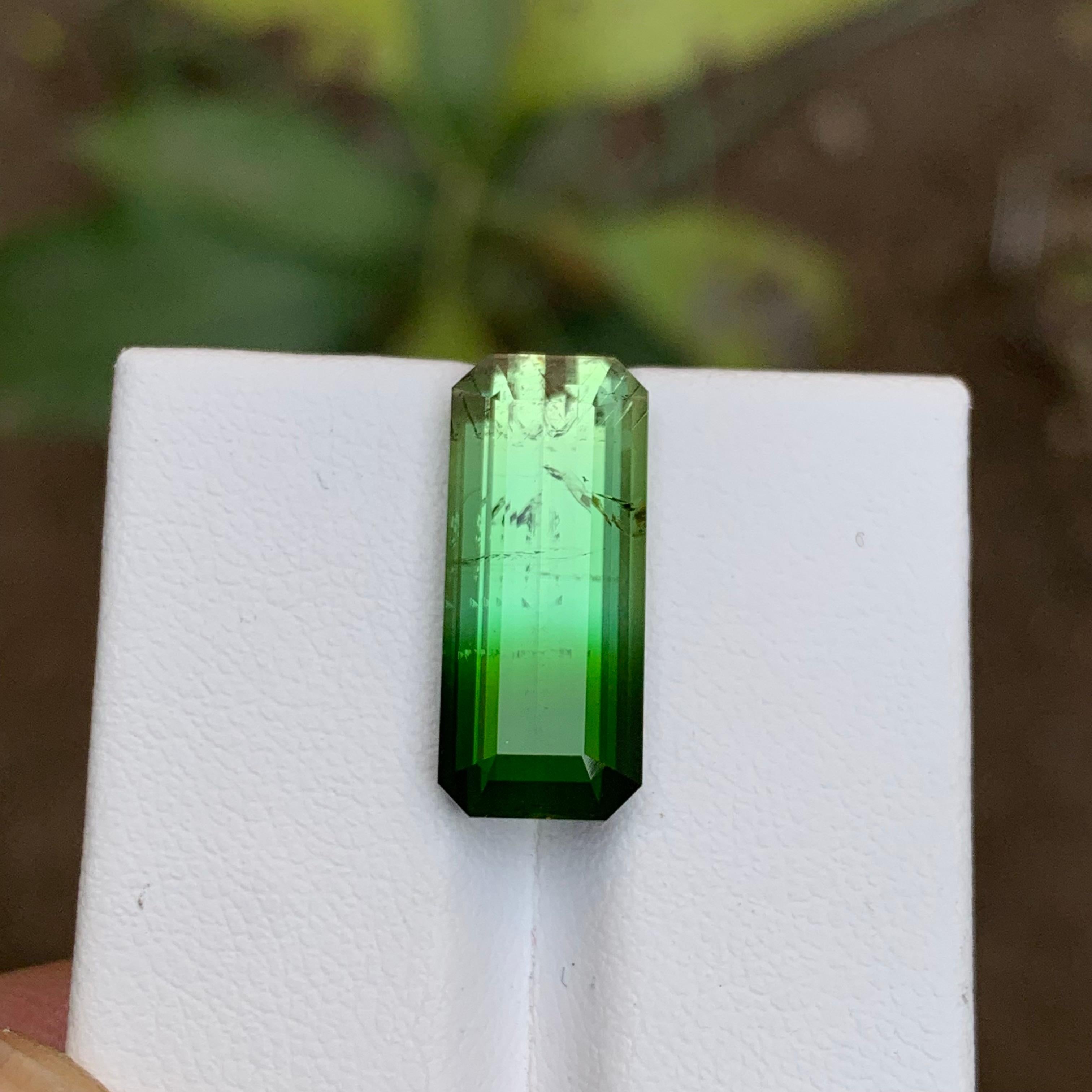 Rare Green Bicolor Natural Tourmaline Gemstone, 9.85 Carat Elongated Emerald Cut For Sale 13