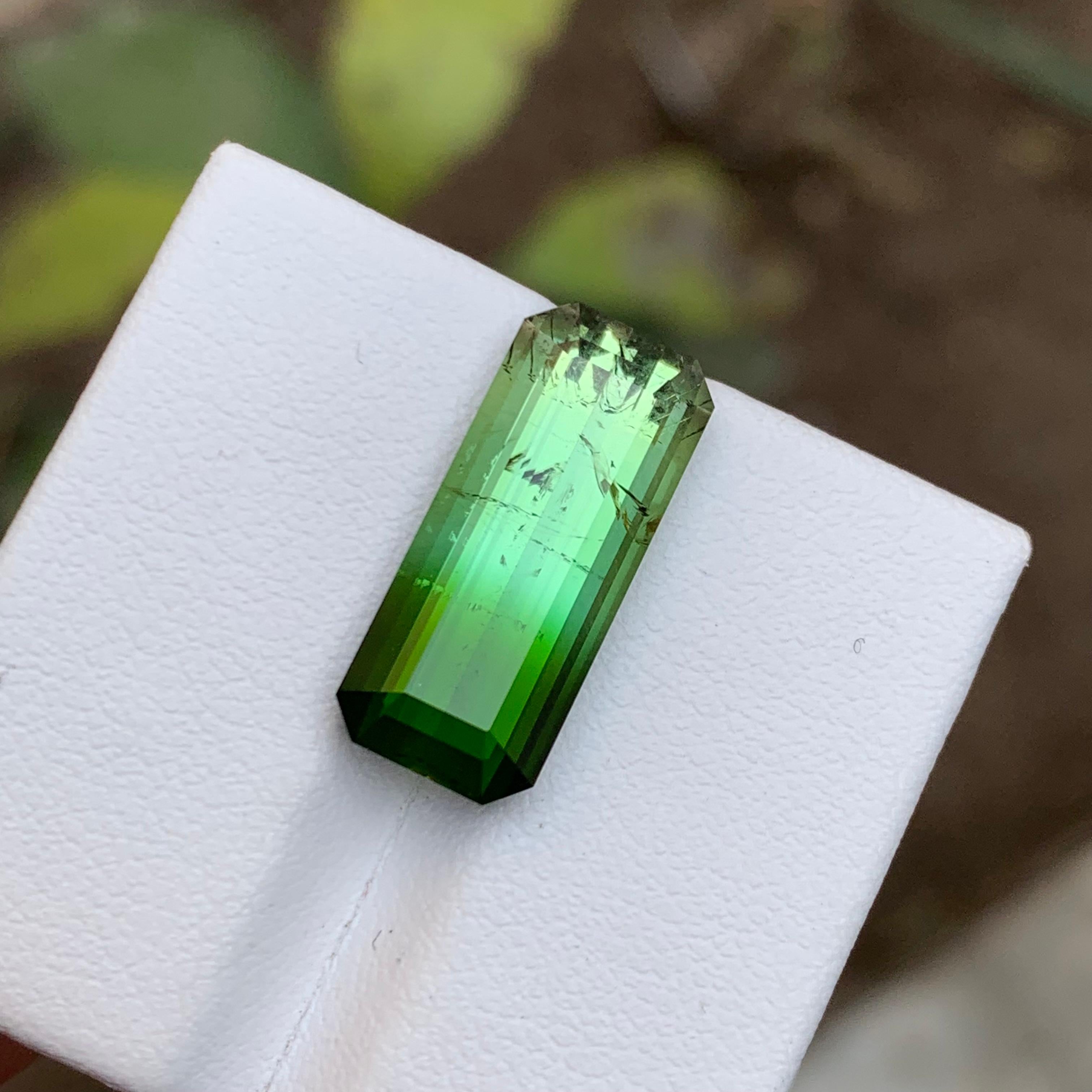 Rare Green Bicolor Natural Tourmaline Gemstone, 9.85 Carat Elongated Emerald Cut For Sale 14