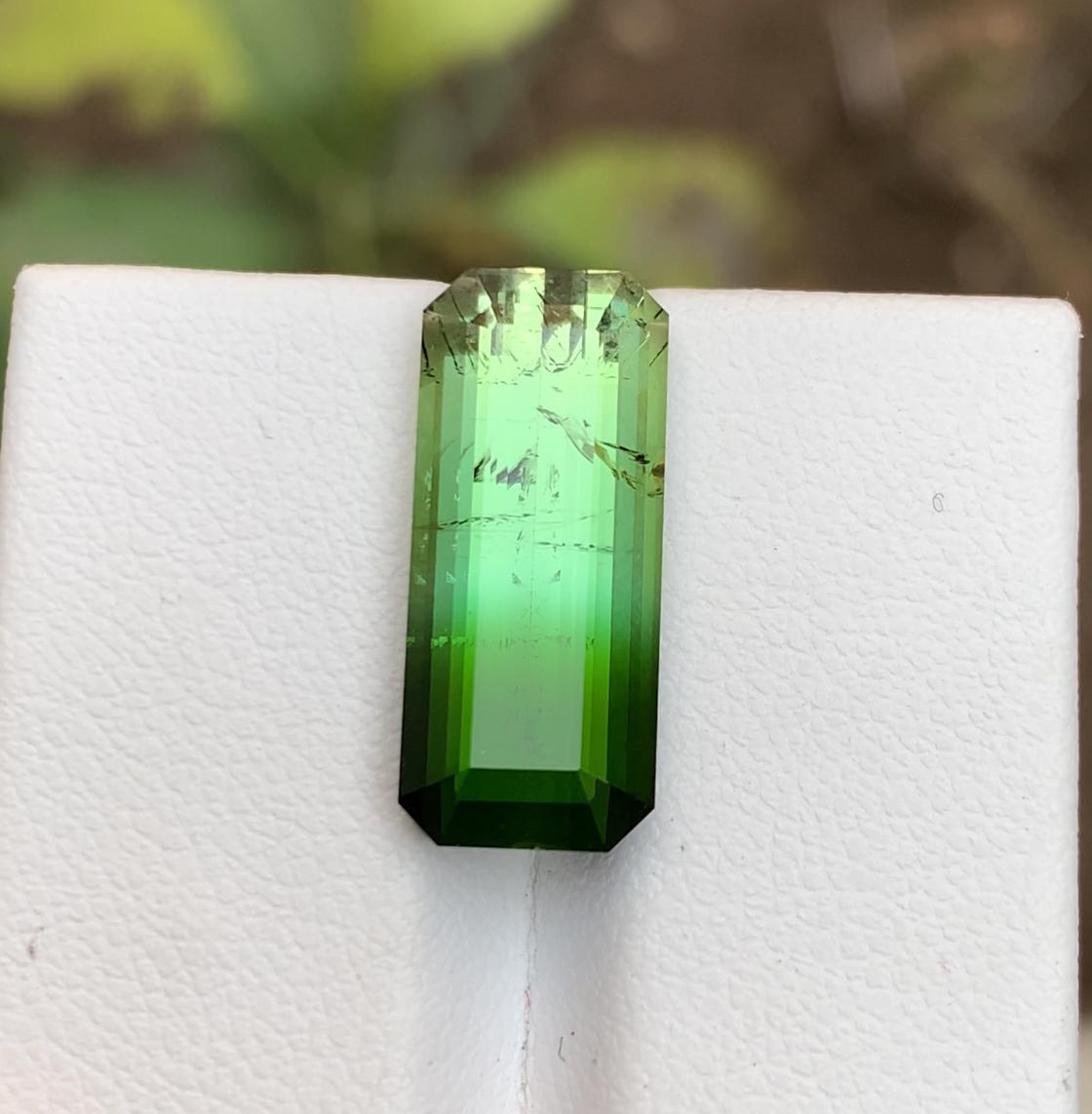 Contemporary Rare Green Bicolor Natural Tourmaline Gemstone, 9.85 Carat Elongated Emerald Cut For Sale