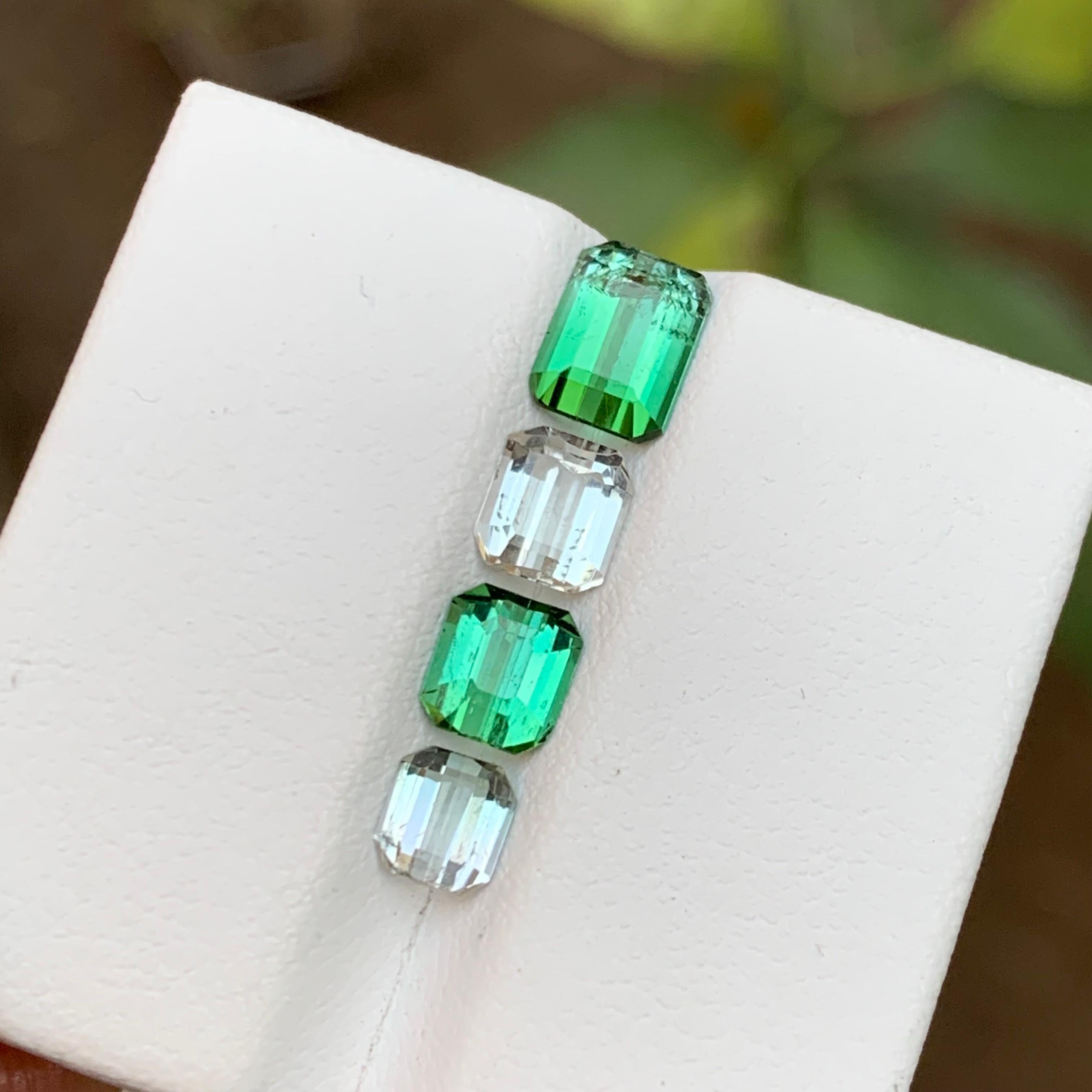 Rare Green Bicolor Natural Tourmaline Gemstone, 9.85 Carat Elongated Emerald Cut In New Condition For Sale In Peshawar, PK