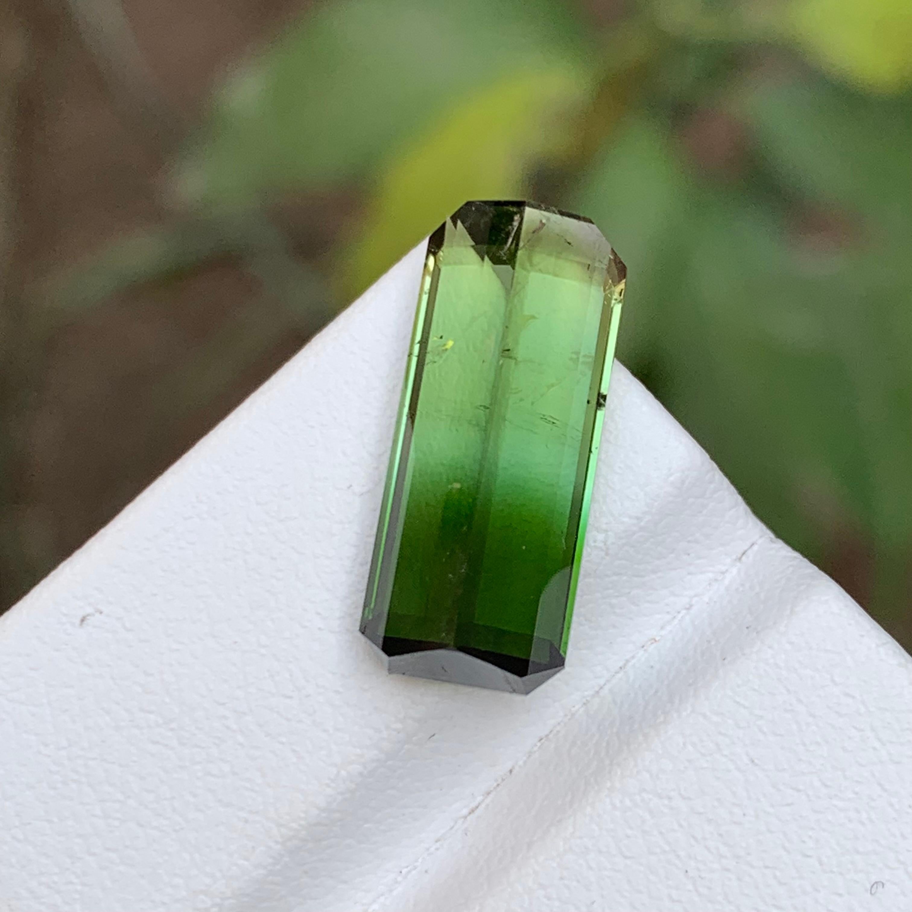 Rare Green Bicolor Natural Tourmaline Gemstone, 9.85 Carat Elongated Emerald Cut For Sale 1