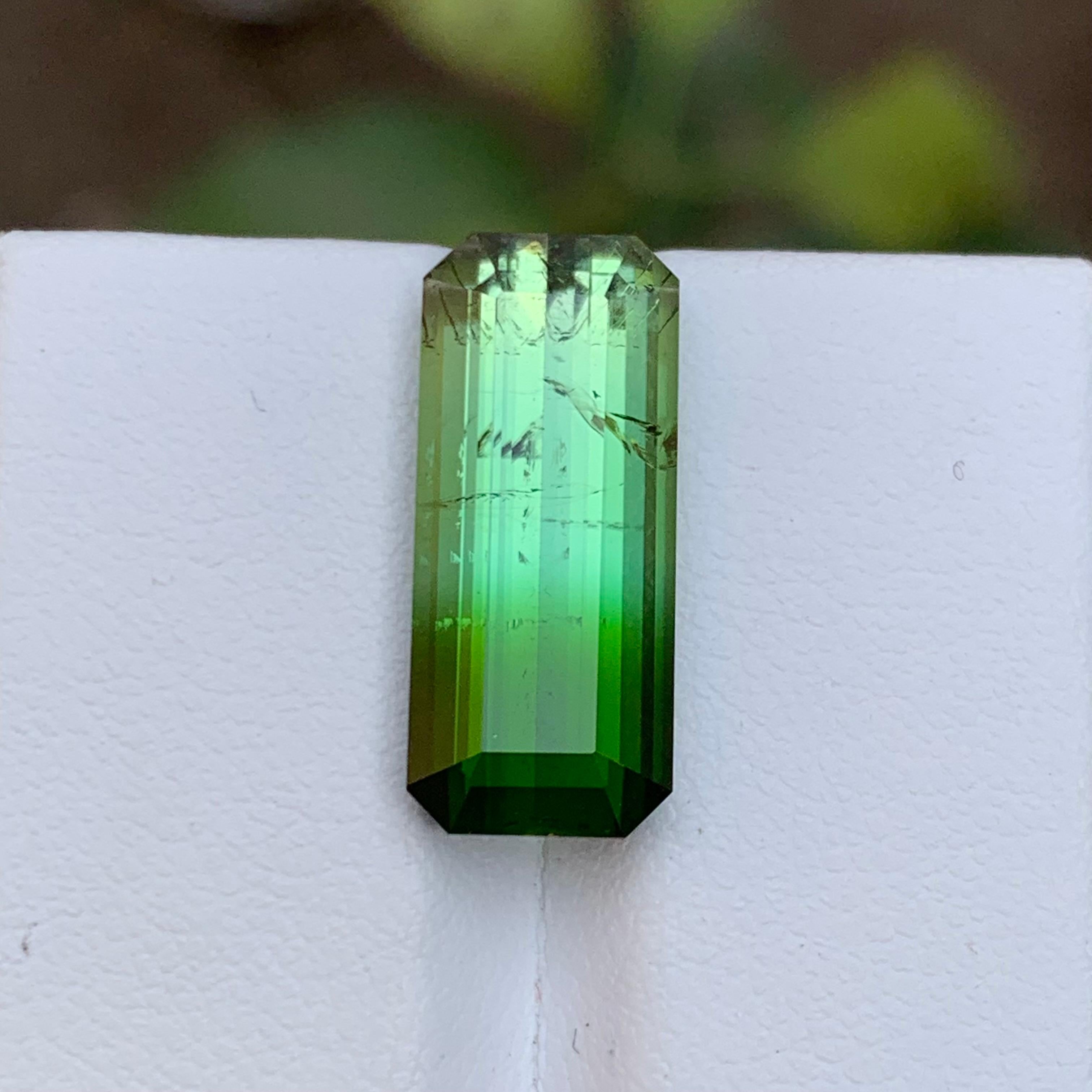 Rare Green Bicolor Natural Tourmaline Gemstone, 9.85 Carat Elongated Emerald Cut For Sale 4