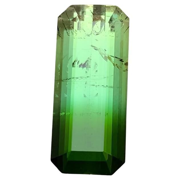 Rare Green Bicolor Natural Tourmaline Gemstone, 9.85 Carat Elongated Emerald Cut For Sale