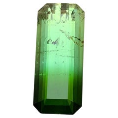 Rare Green Bicolor Natural Tourmaline Gemstone, 9.85 Carat Elongated Emerald Cut