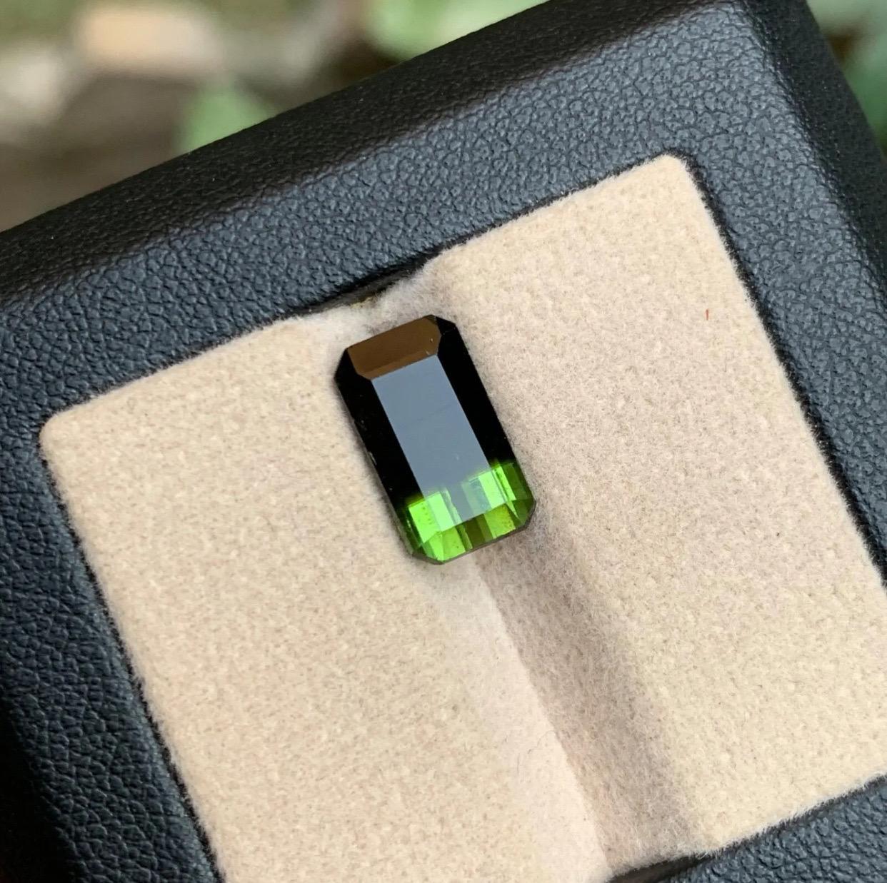 Rare Green & Black Bicolor Natural Tourmaline Loose Gemstone-4.30 Ct-Emerald Cut 4