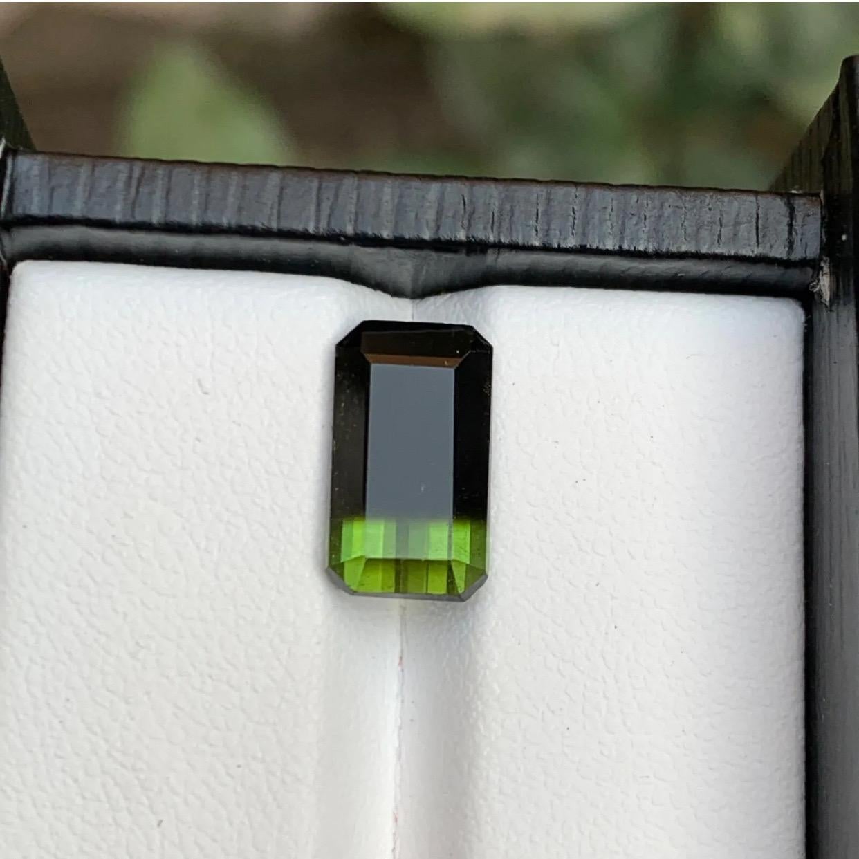 Rare Green & Black Bicolor Natural Tourmaline Loose Gemstone-4.30 Ct-Emerald Cut 5