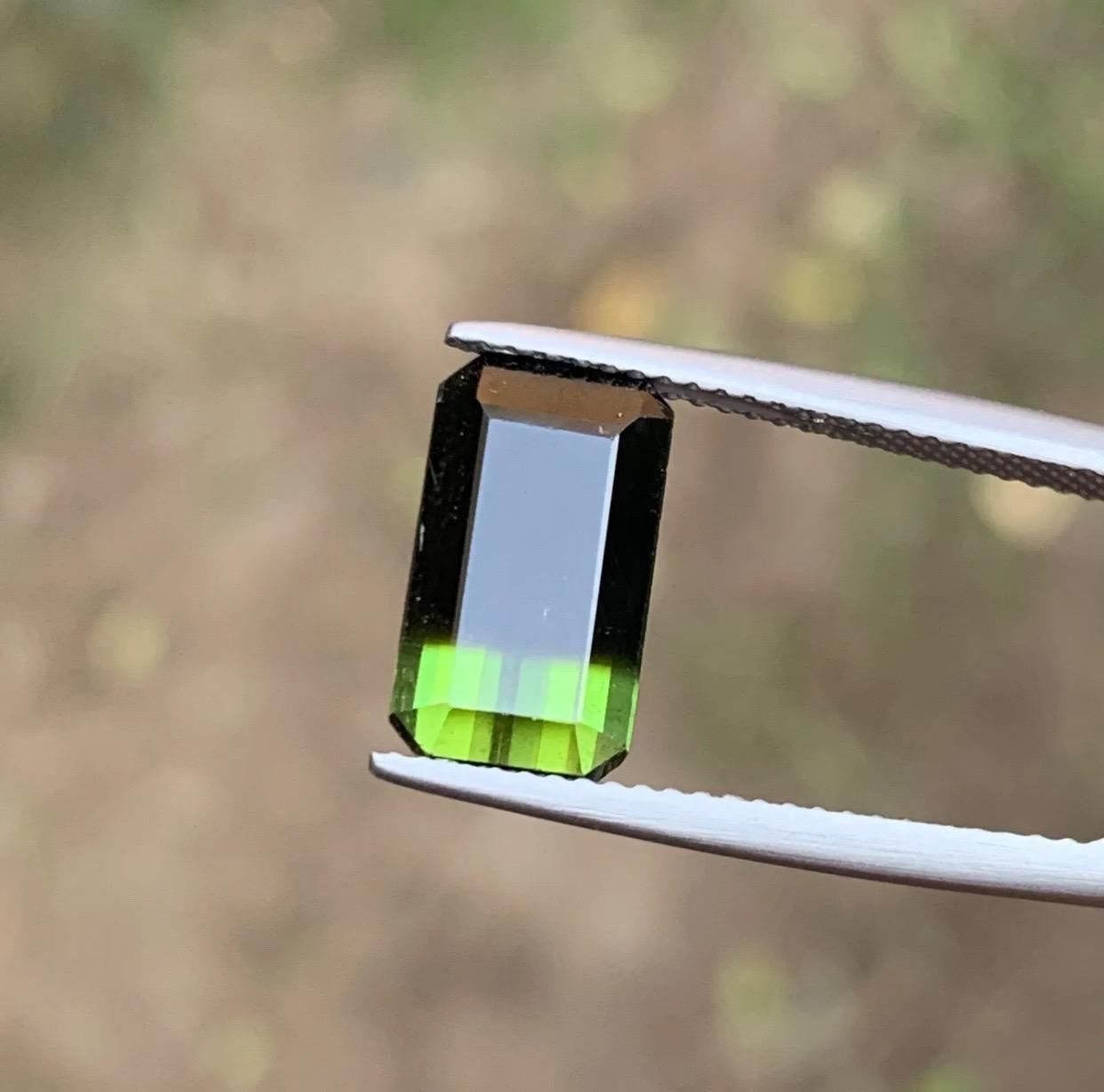 Contemporary Rare Green & Black Bicolor Natural Tourmaline Loose Gemstone-4.30 Ct-Emerald Cut