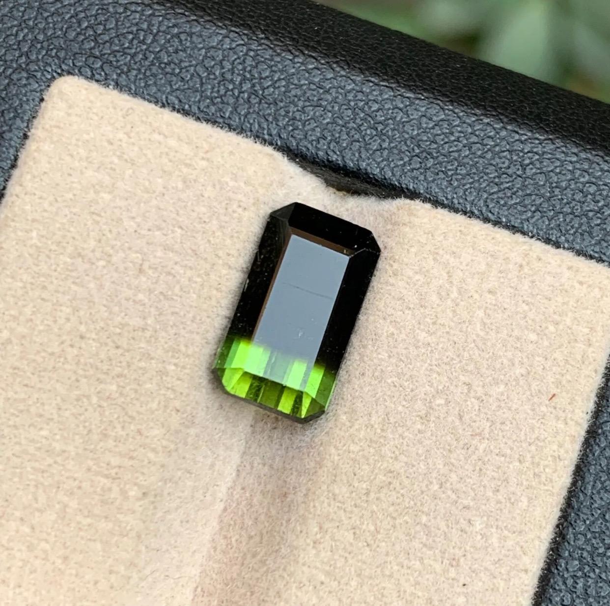 Women's or Men's Rare Green & Black Bicolor Natural Tourmaline Loose Gemstone-4.30 Ct-Emerald Cut
