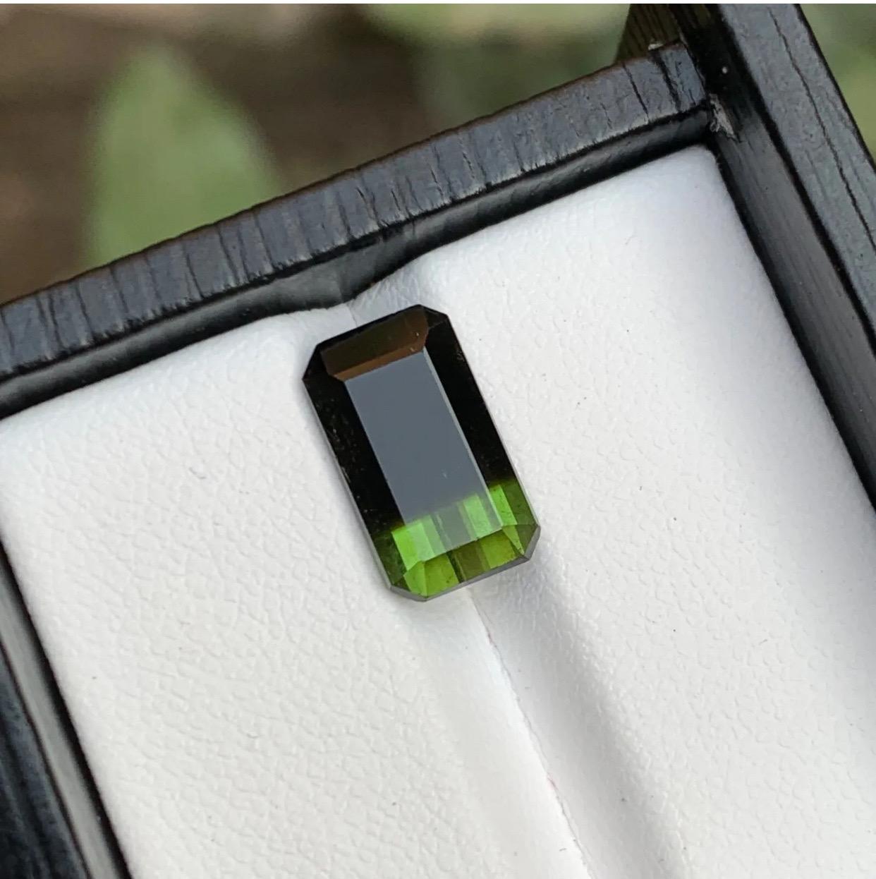 Rare Green & Black Bicolor Natural Tourmaline Loose Gemstone-4.30 Ct-Emerald Cut 1