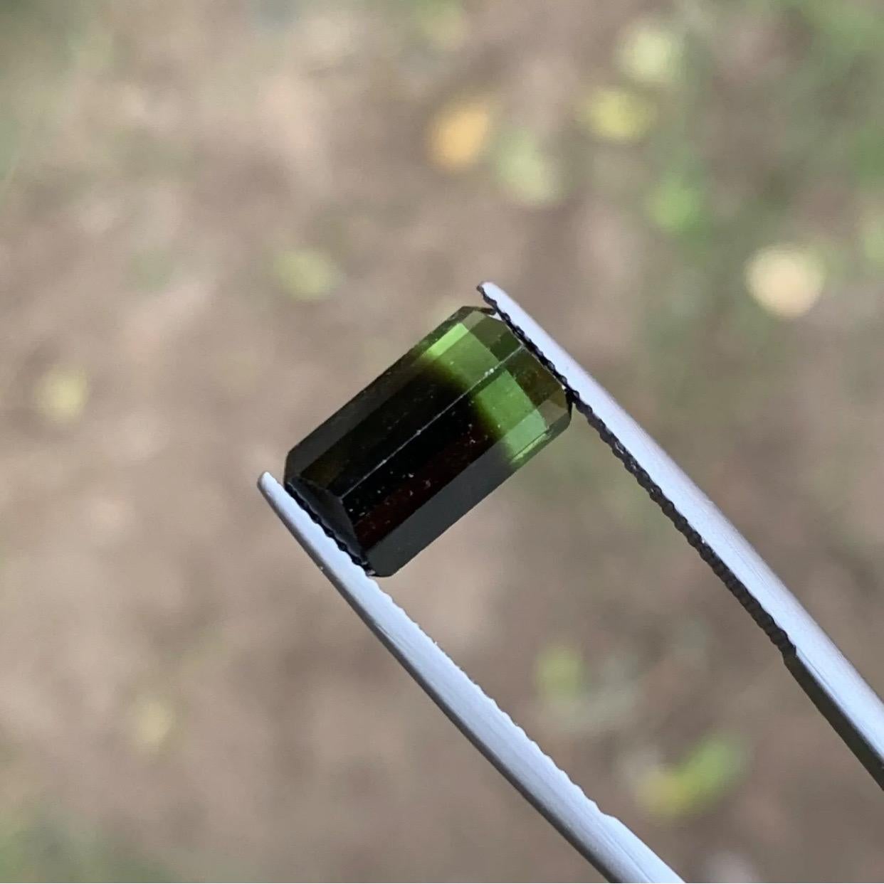 Rare Green & Black Bicolor Natural Tourmaline Loose Gemstone-4.30 Ct-Emerald Cut 2