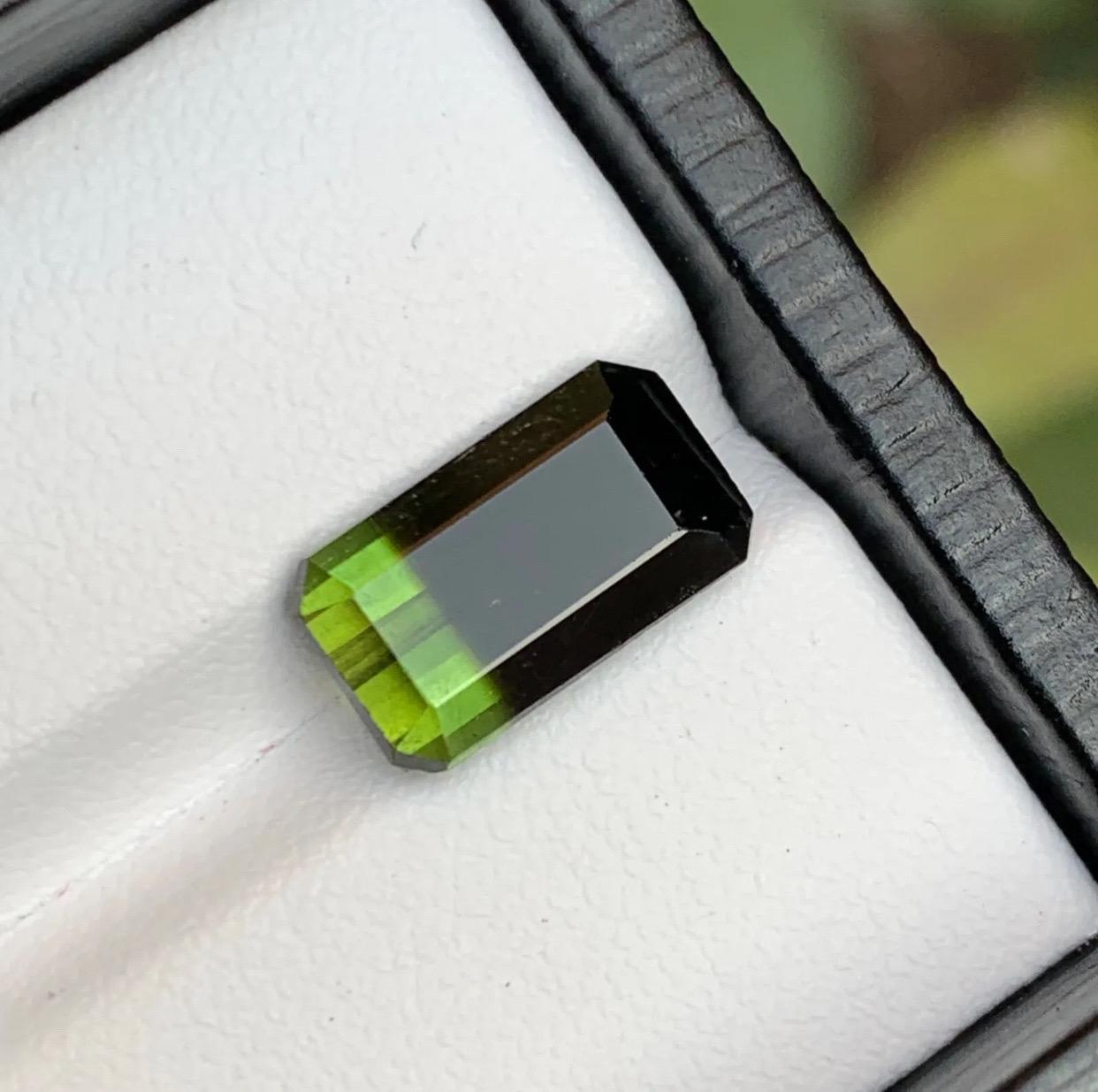 Rare Green & Black Bicolor Natural Tourmaline Loose Gemstone-4.30 Ct-Emerald Cut 3
