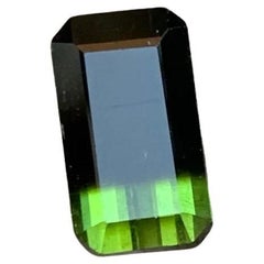 Rare Green & Black Bicolor Natural Tourmaline Loose Gemstone-4.30 Ct-Emerald Cut