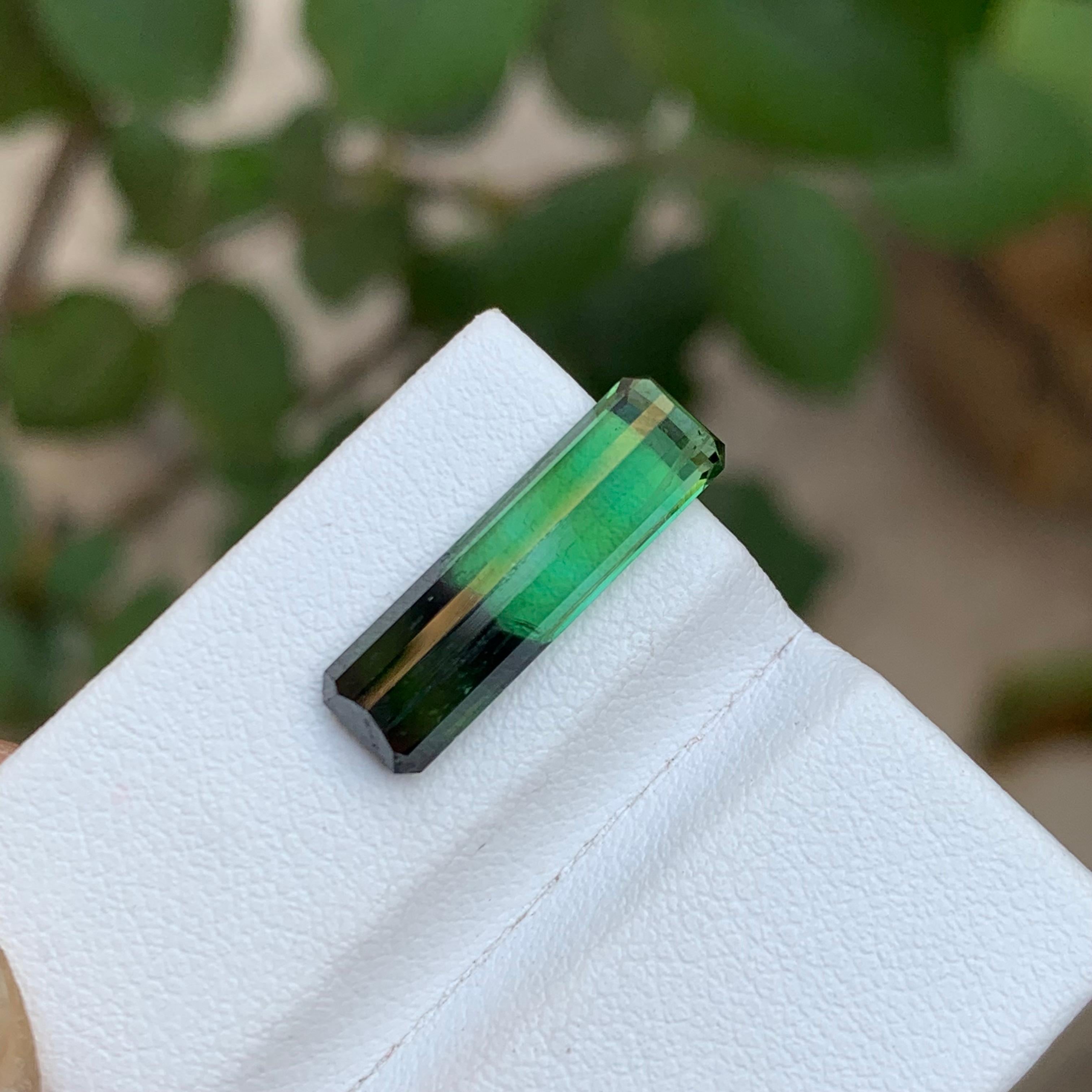 Contemporary Rare Green & Black Bicolor Tourmaline Gemstone, 3.90 Ct Emerald Cut for Jewelry  For Sale